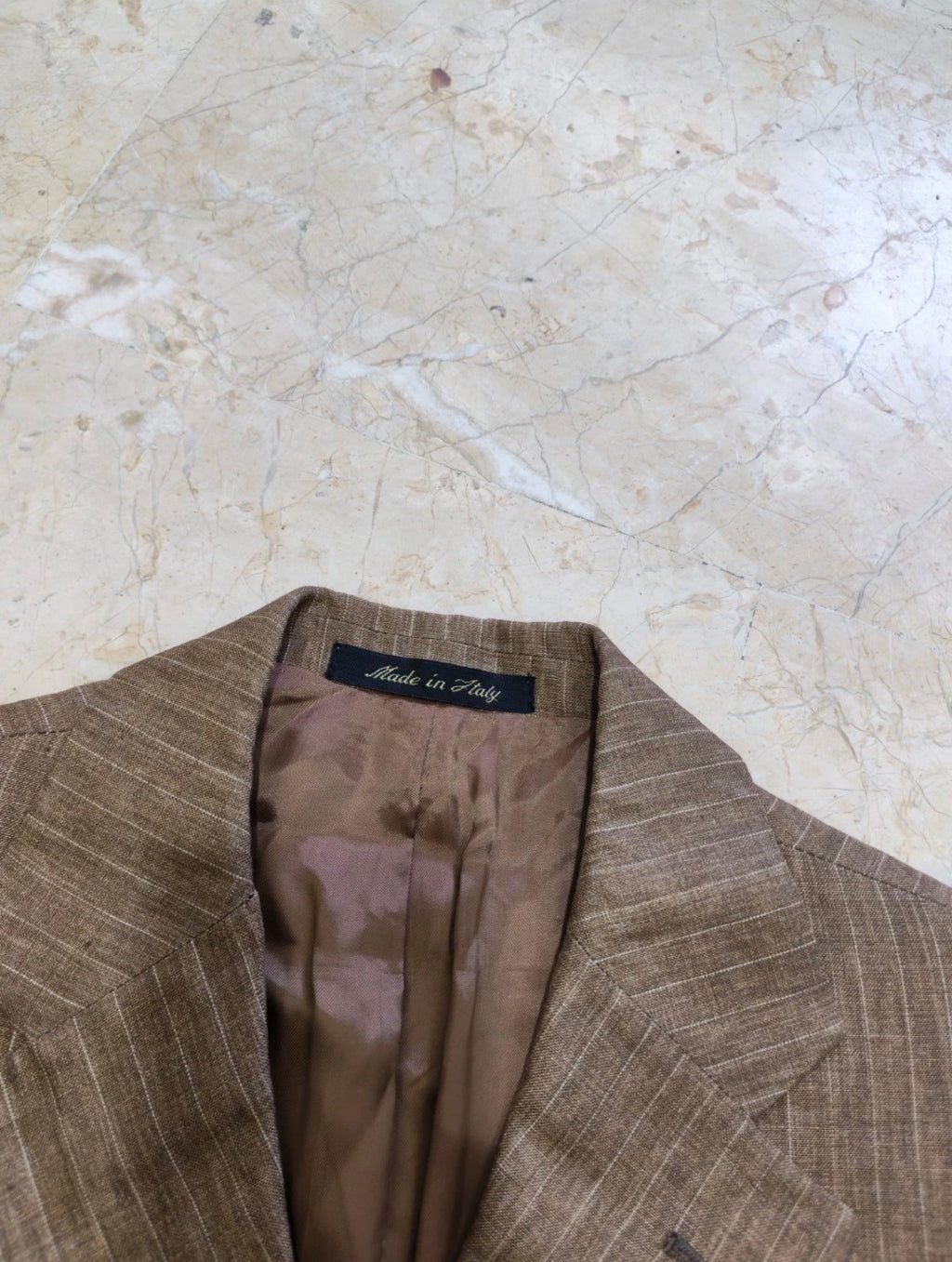 Vintage 100% pure Linen Classic brown striped summer jacket blazer 36R
