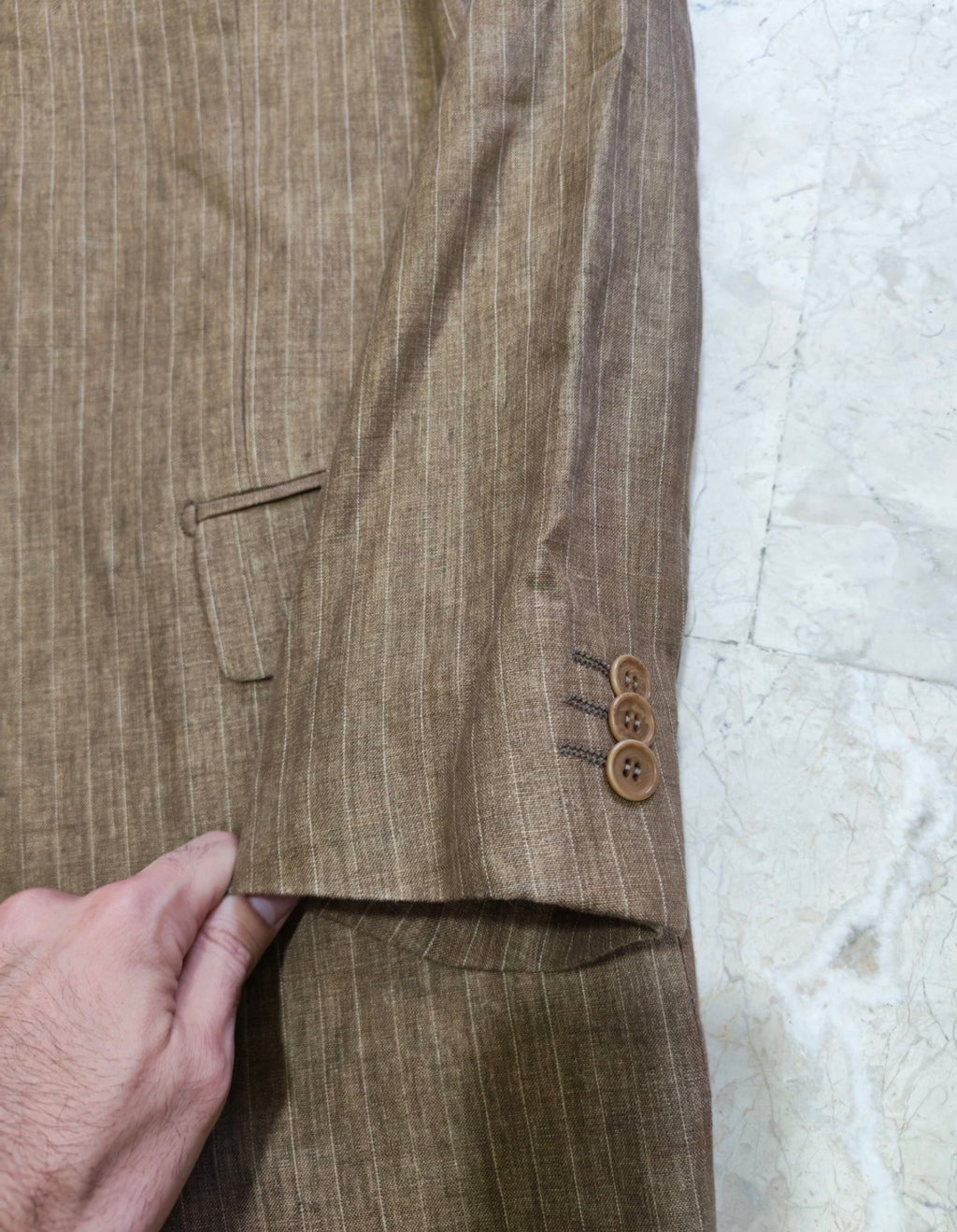 Vintage 100% pure Linen Classic brown striped summer jacket blazer 36R