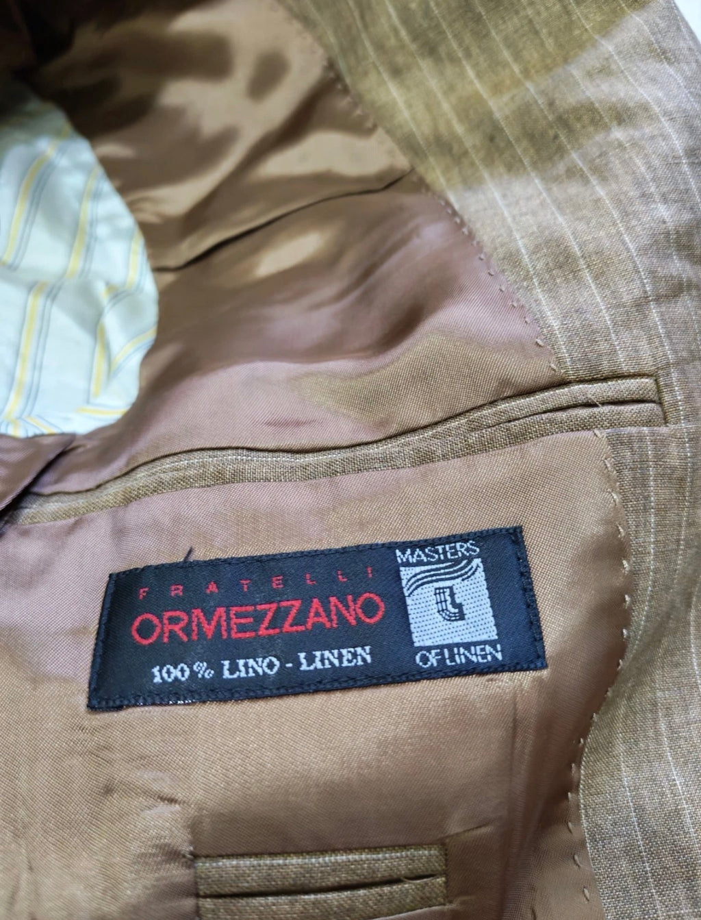Vintage 100% pure Linen Classic brown striped summer jacket blazer 36R