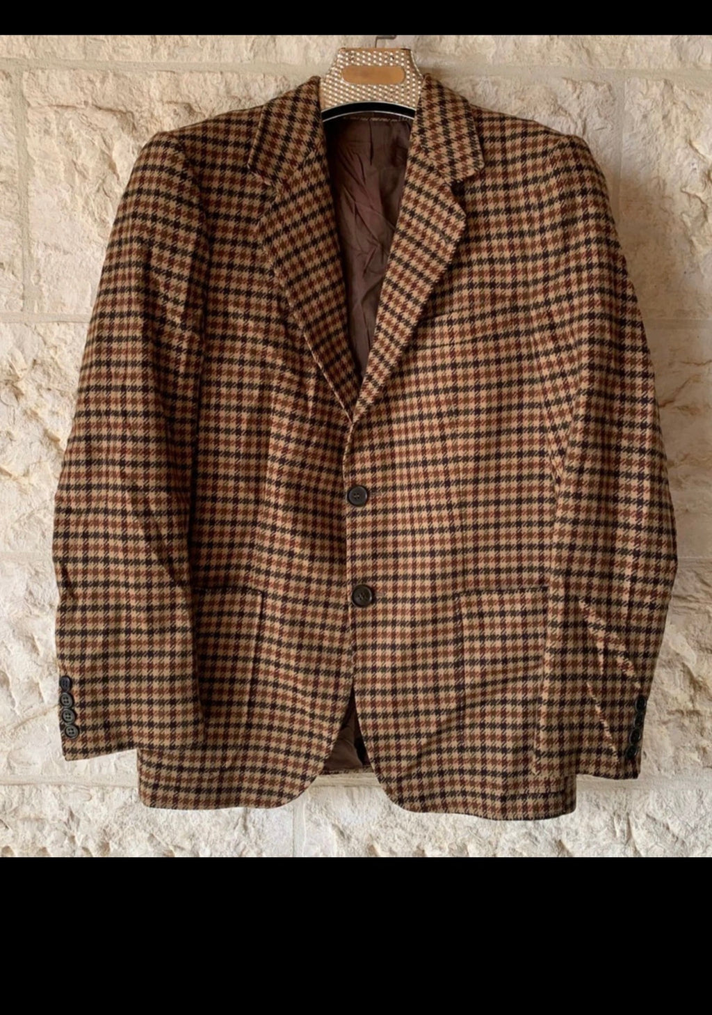 Vintage houndstooth plaid pure Lambswool soft tweed hunting jacket blazer 34R