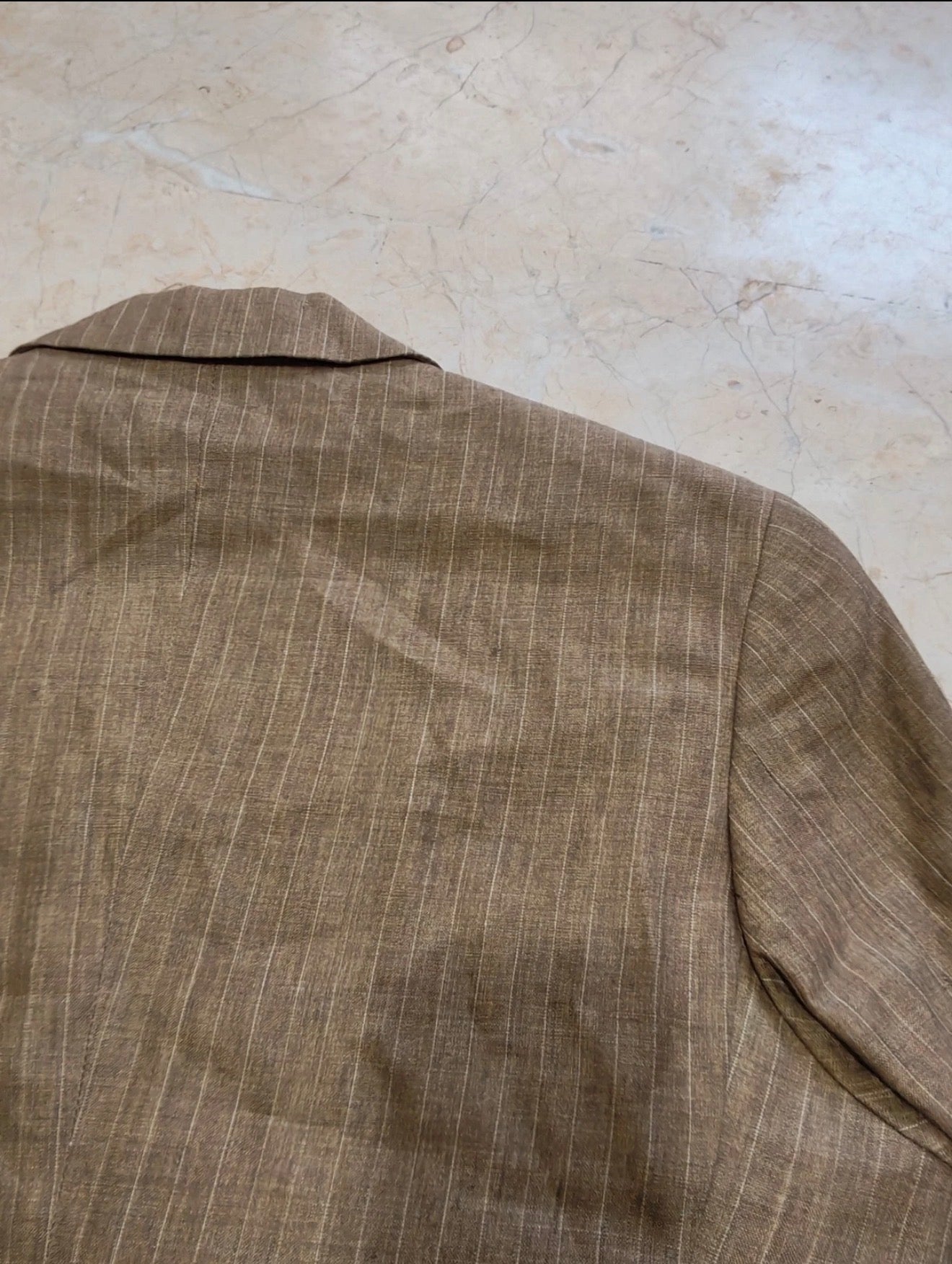 Vintage 100% pure Linen Classic brown striped summer jacket blazer 36R