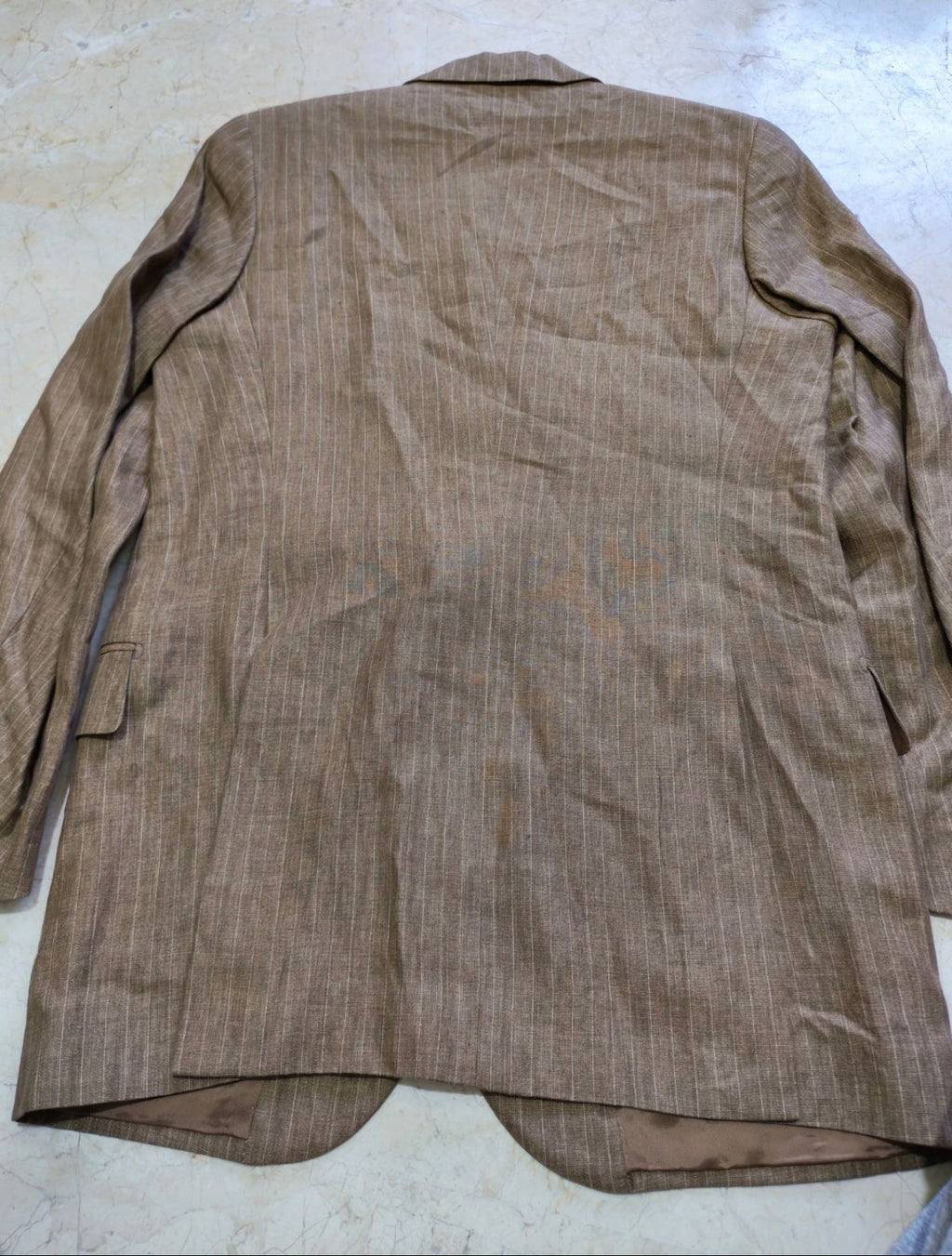 Vintage 100% pure Linen Classic brown striped summer jacket blazer 36R