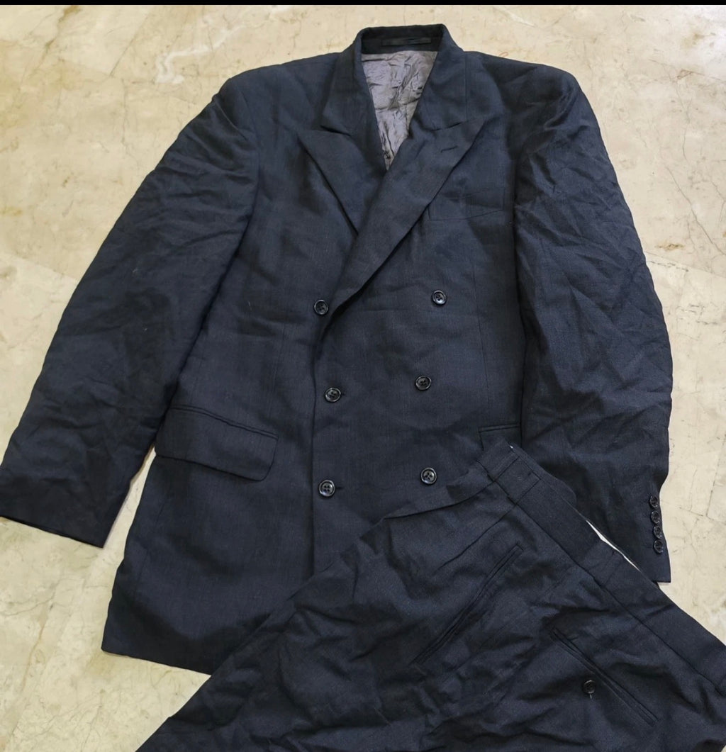 Vintage all worsted wool double breasted gangster Charcoal classic suit 42R