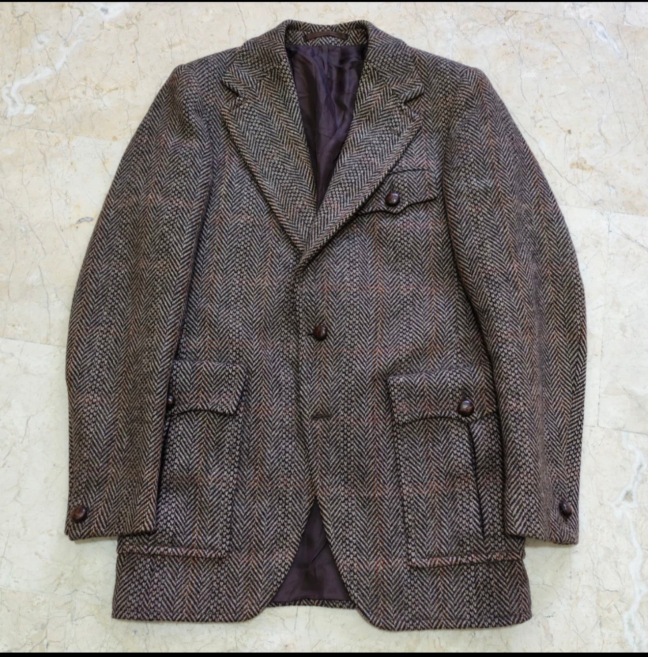 1970s Vintage pure wool handwoven tweed brown belted hunting jacket blazer 36R