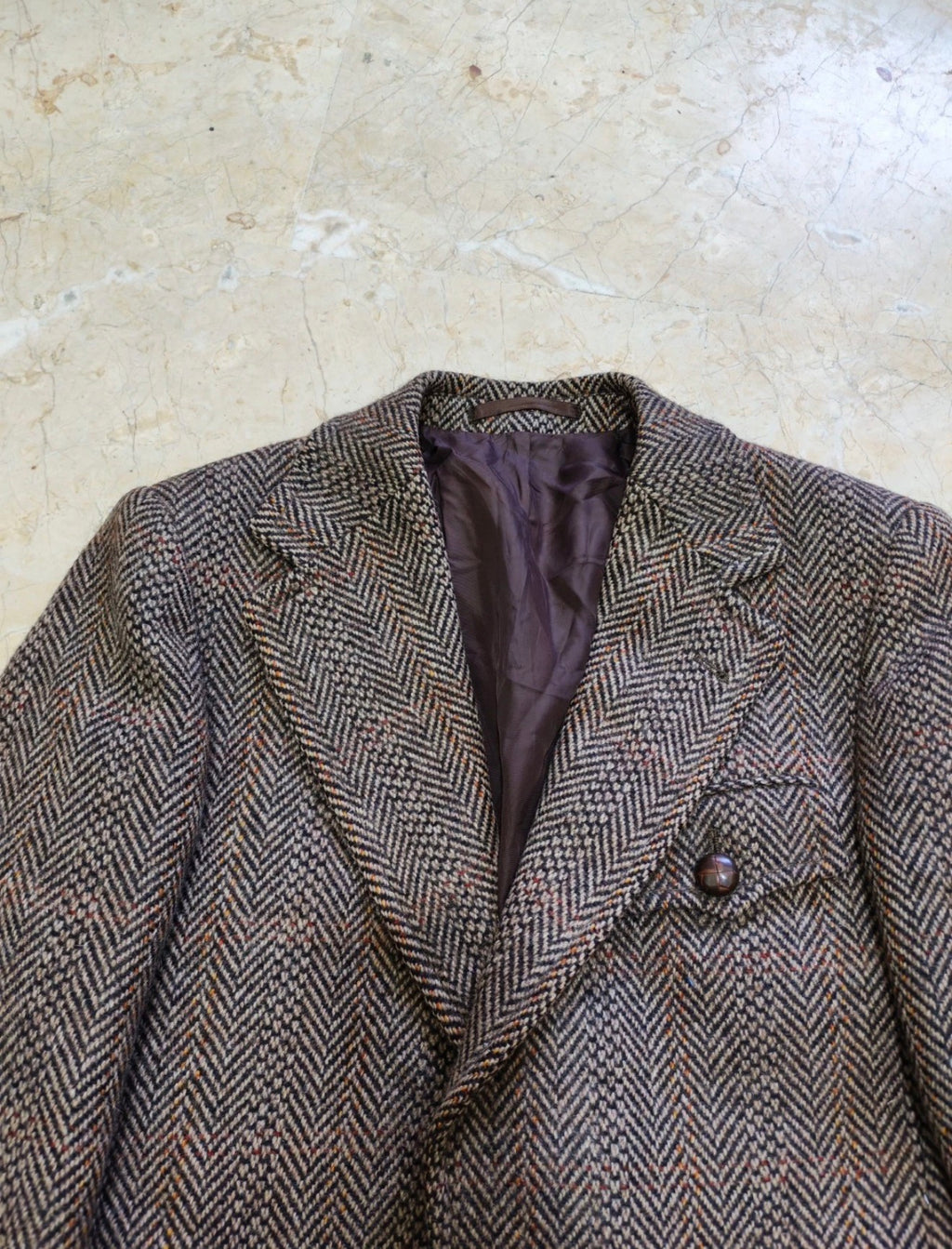 1970s Vintage pure wool handwoven tweed brown belted hunting jacket blazer 36R