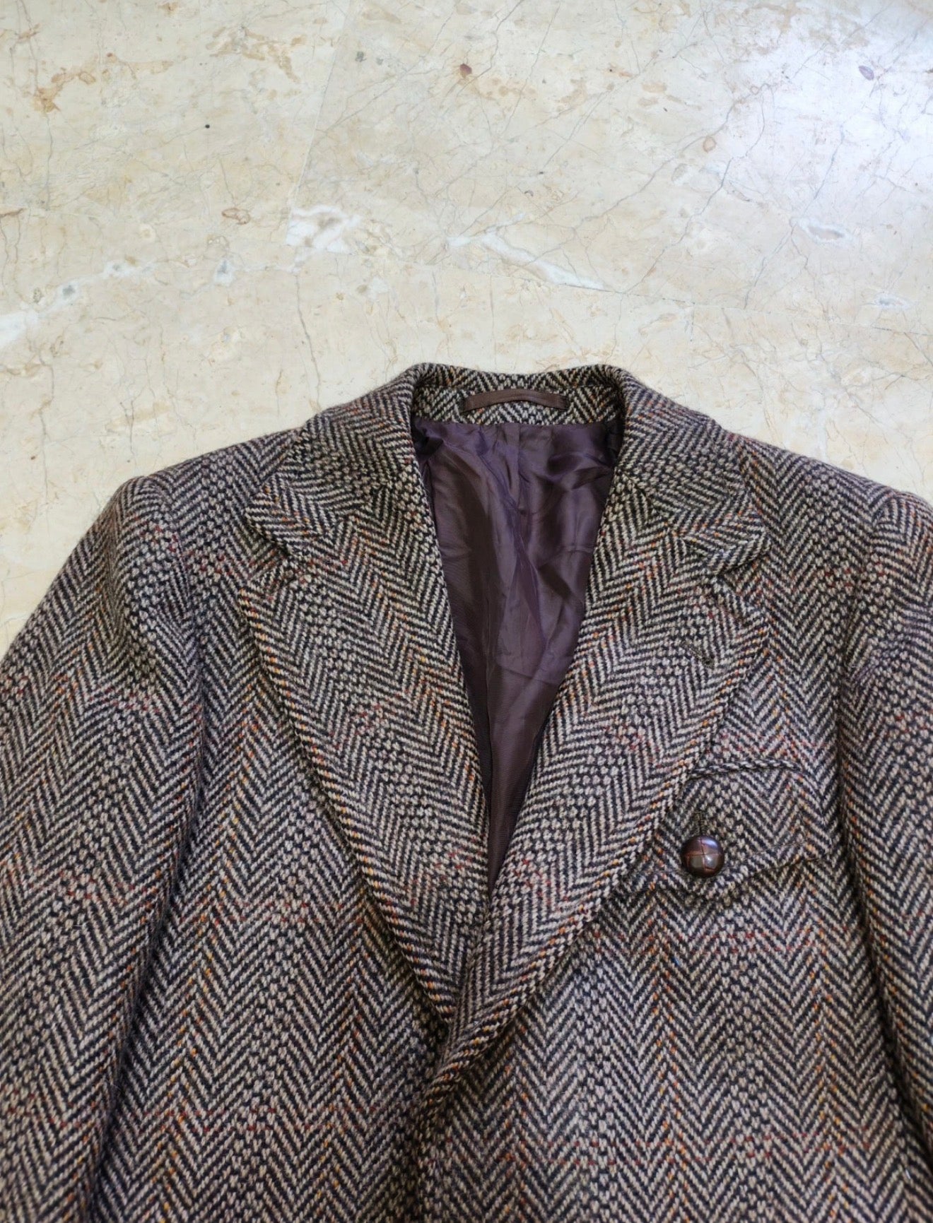 1970s Vintage pure wool handwoven tweed brown belted hunting jacket blazer 36R