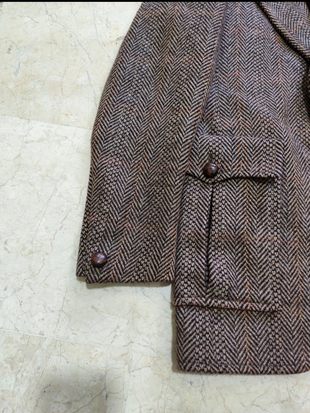 1970s Vintage pure wool handwoven tweed brown belted hunting jacket blazer 36R