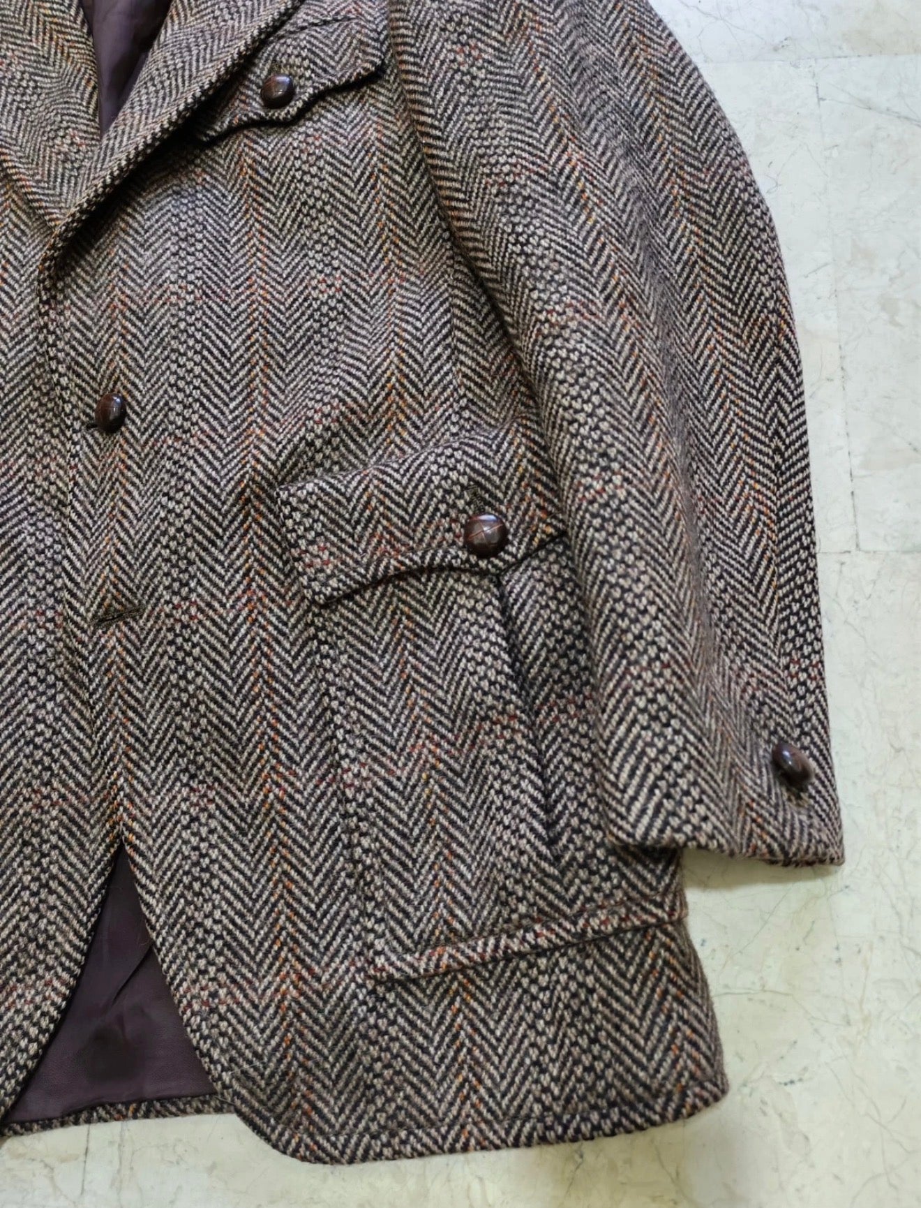 1970s Vintage pure wool handwoven tweed brown belted hunting jacket blazer 36R