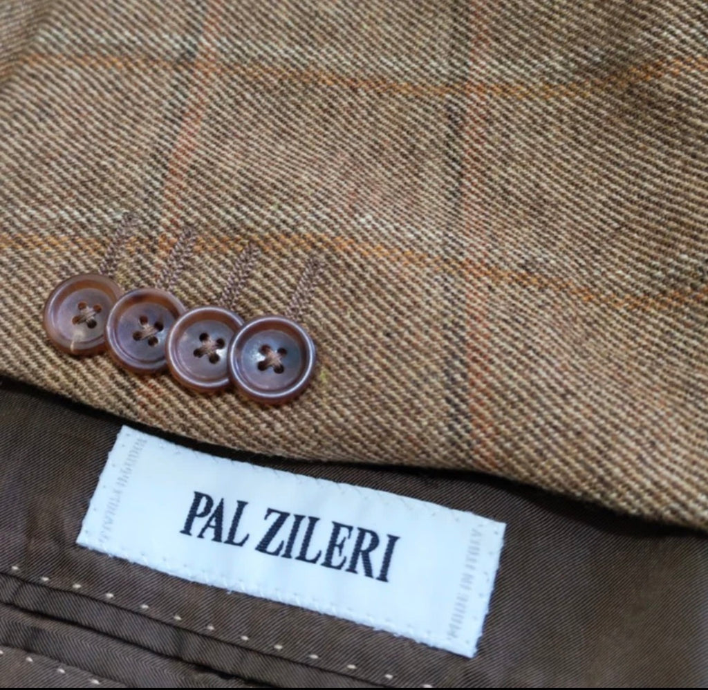 Vintage Pal Zileri Wool Cashmere Windowpane brown classic jacket blazer 40R