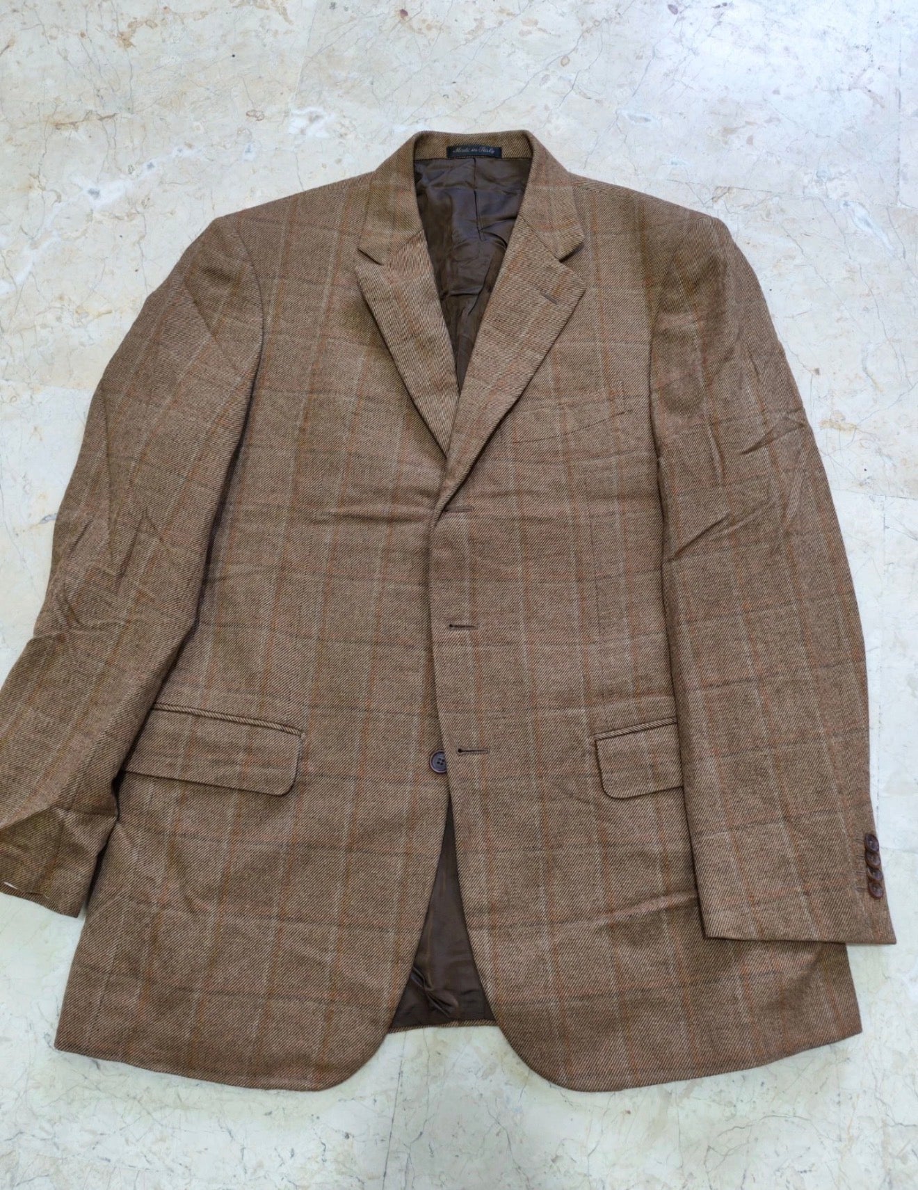 Vintage Pal Zileri Wool Cashmere Windowpane brown classic jacket blazer 40R