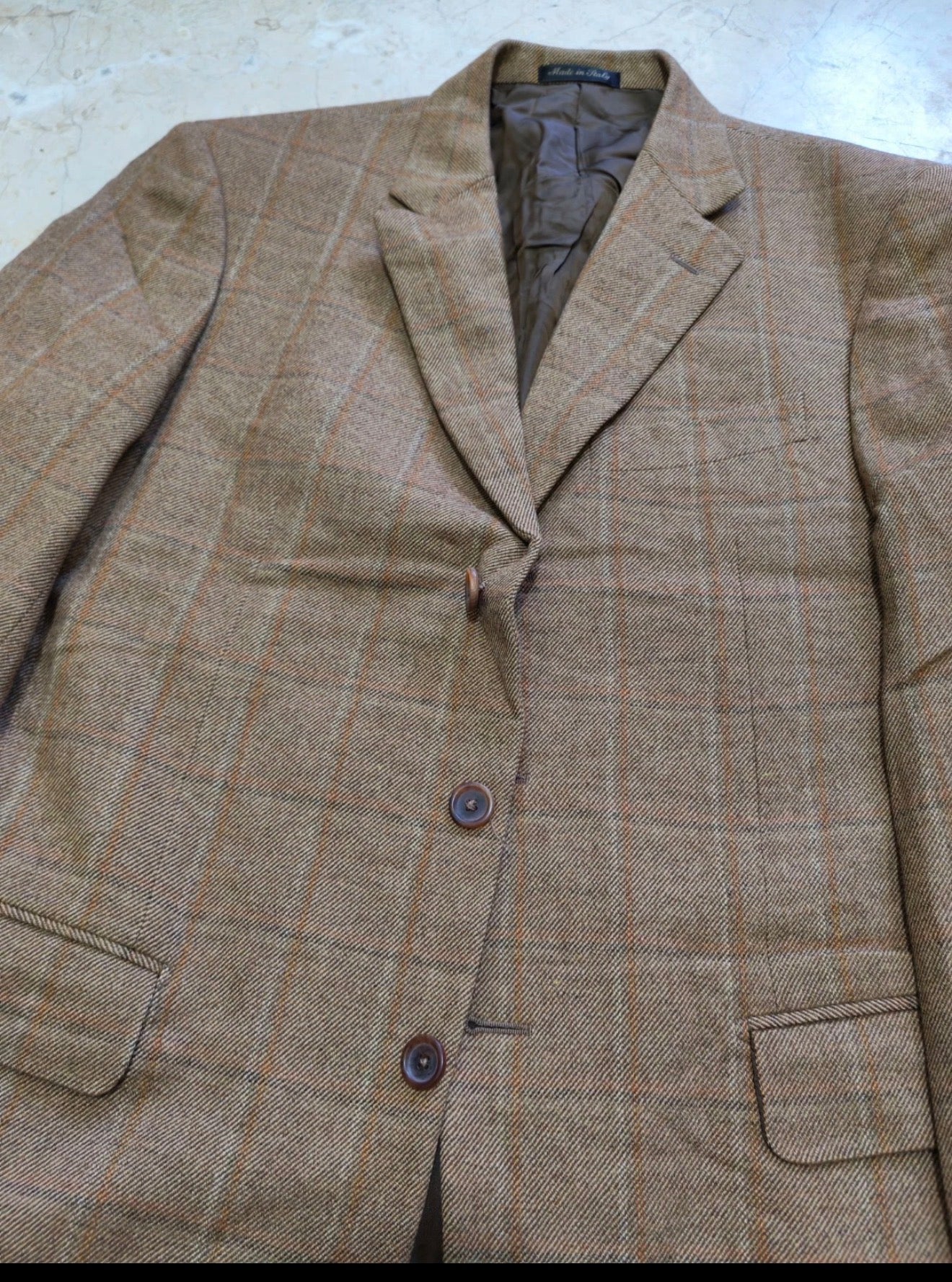 Vintage Pal Zileri Wool Cashmere Windowpane brown classic jacket blazer 40R