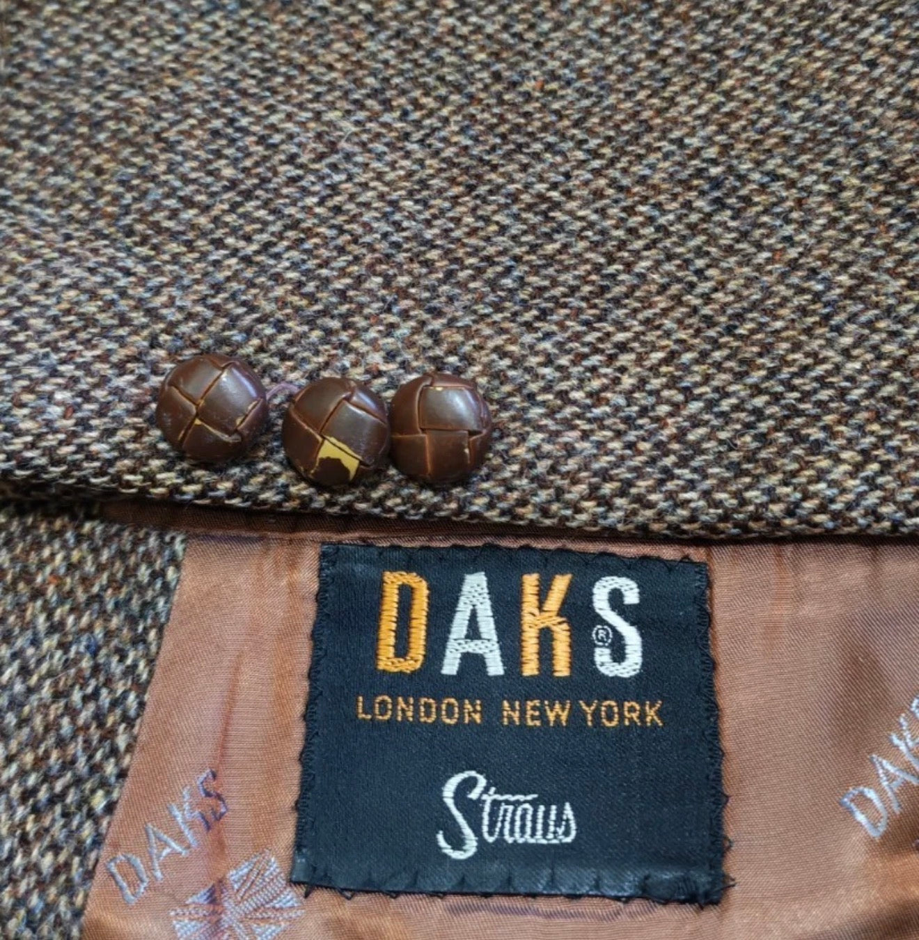 Vintage Daks DD pure wool handwoven tweed brown hunting jacket blazer 40L