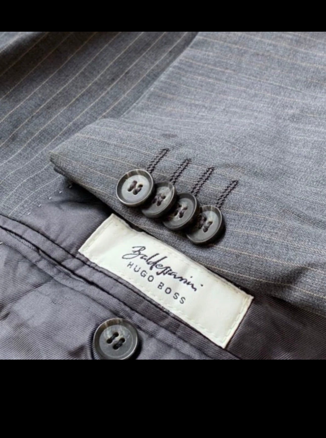 Vintage Baldessarini Hugo Boss linen wool striped charcoal summer suit 46R XL
