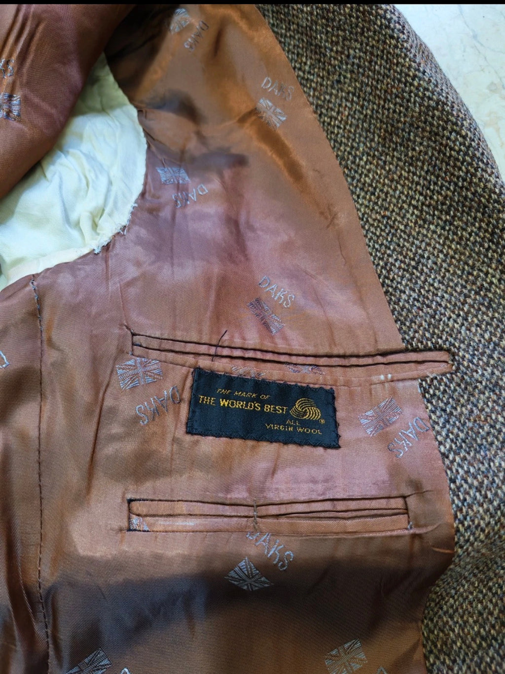 Vintage Daks DD pure wool handwoven tweed brown hunting jacket blazer 40L