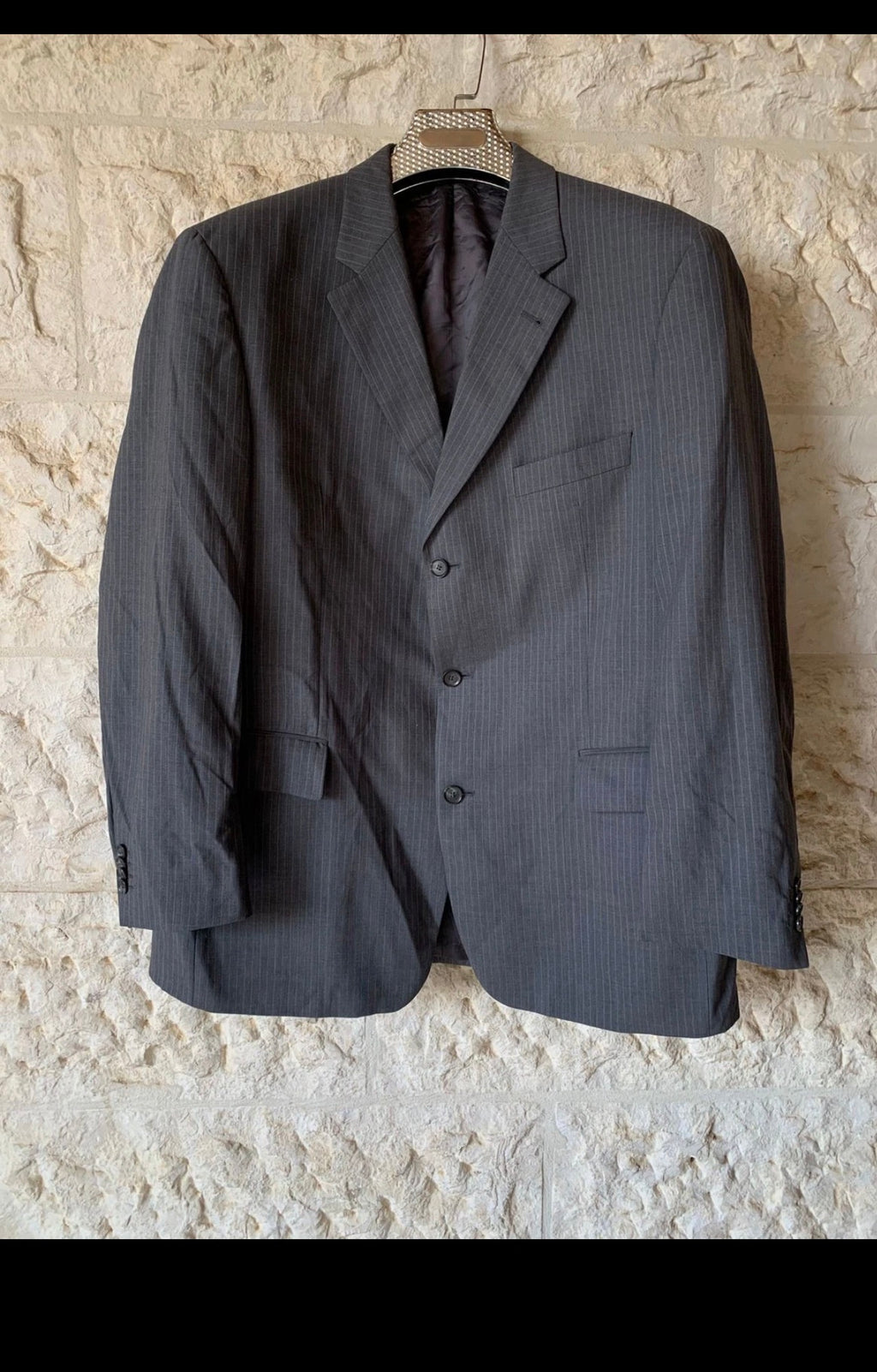 Vintage Baldessarini Hugo Boss linen wool striped charcoal summer suit 46R XL
