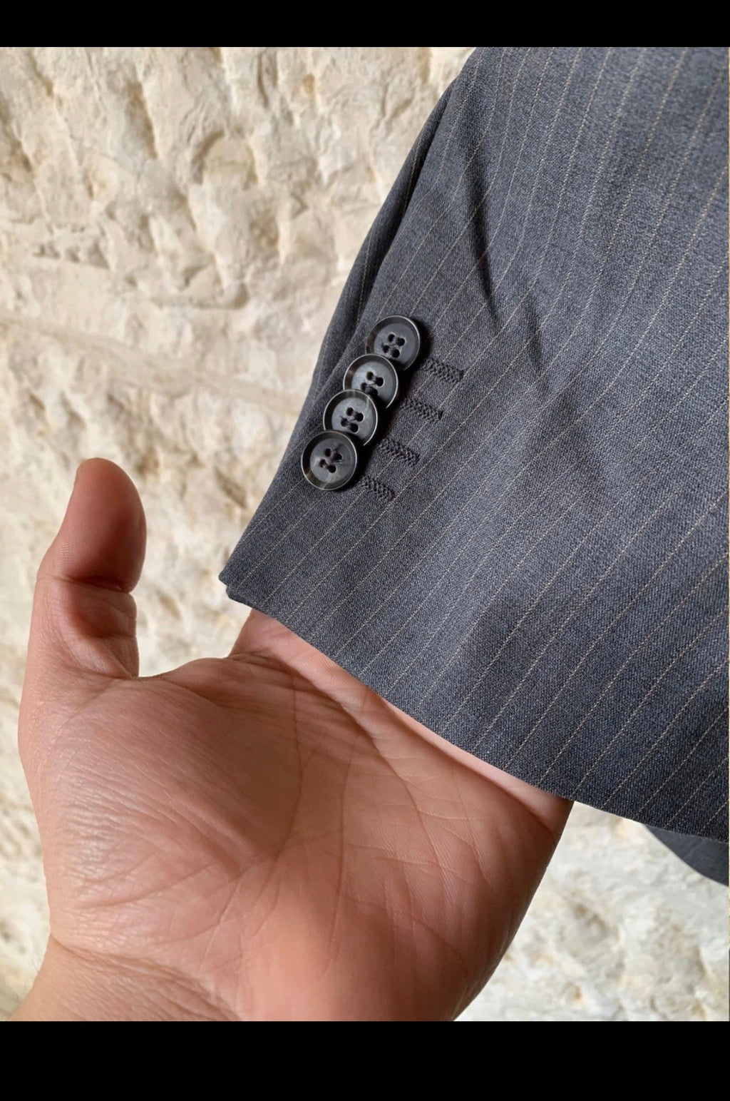 Vintage Baldessarini Hugo Boss linen wool striped charcoal summer suit 46R XL