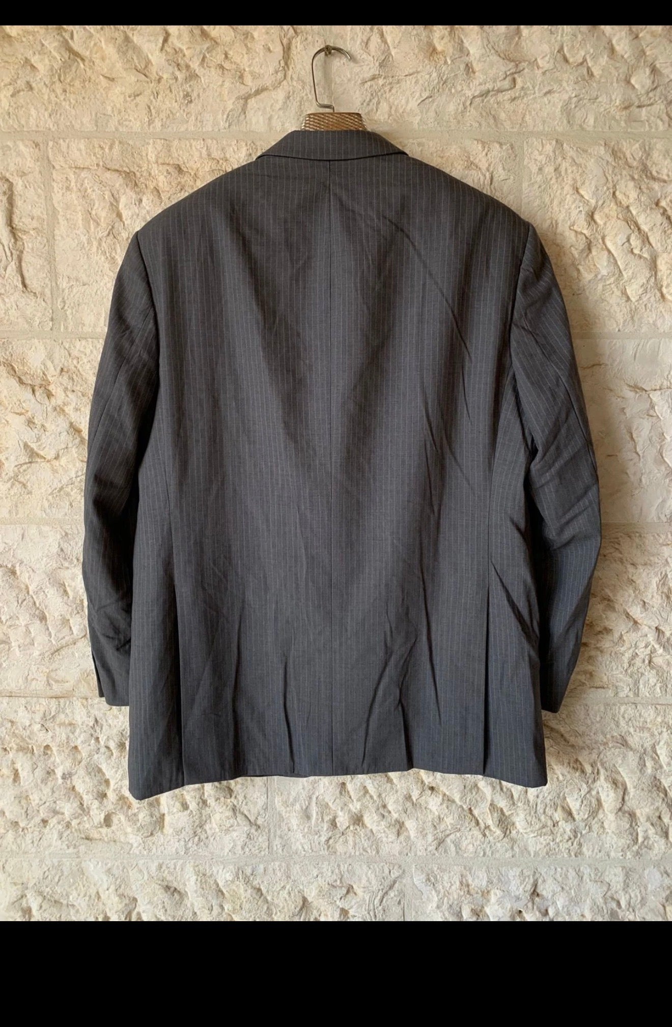 Vintage Baldessarini Hugo Boss linen wool striped charcoal summer suit 46R XL