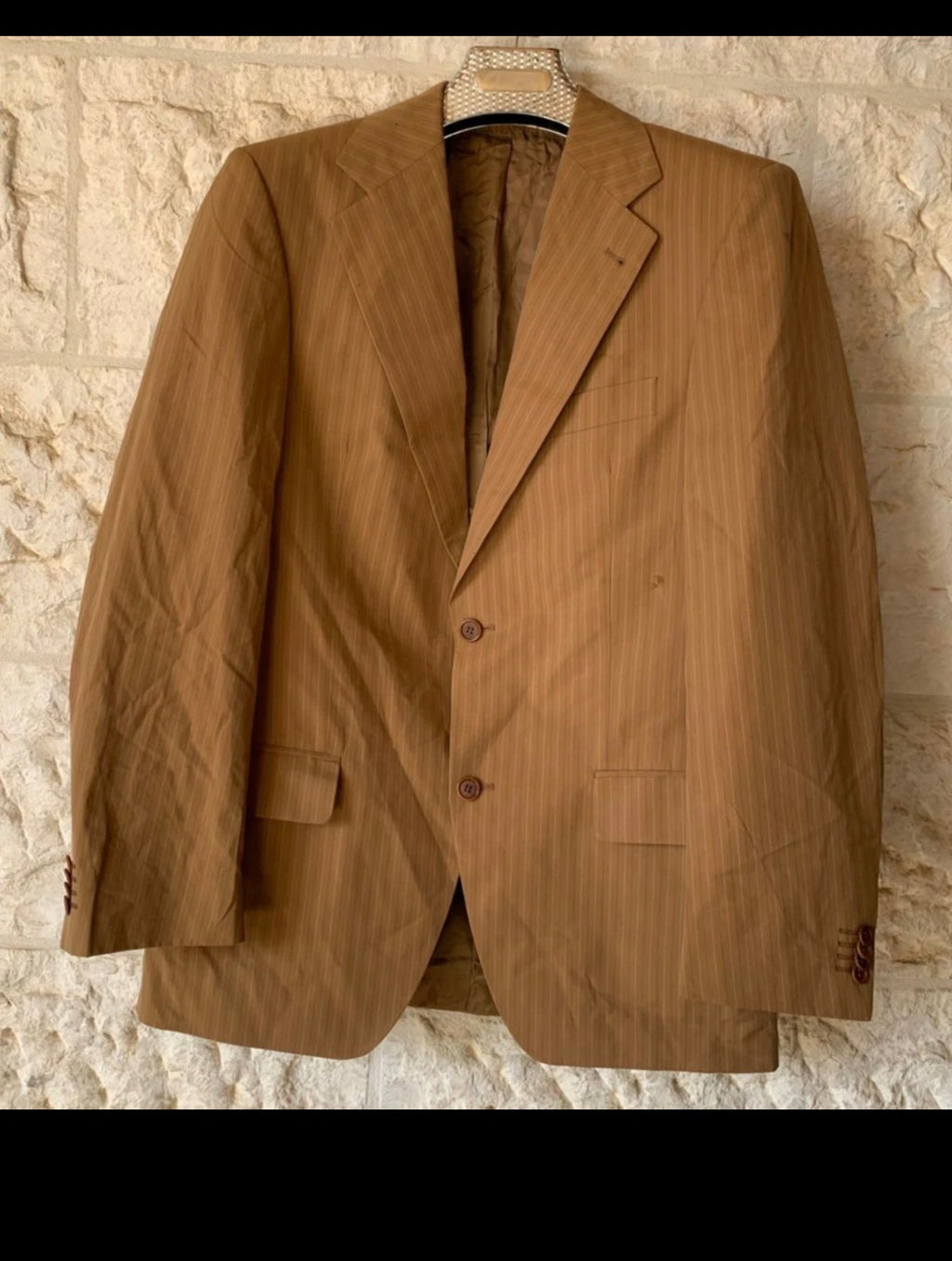 Vintage 100% pure Cotton classic brown striped summer 2 button suit 38R