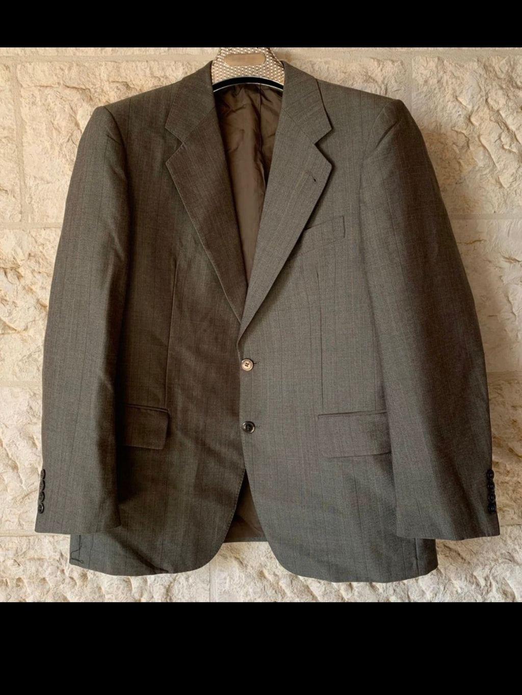 1970s Vintage wool mohair blend brown striped 2 button suit 42R