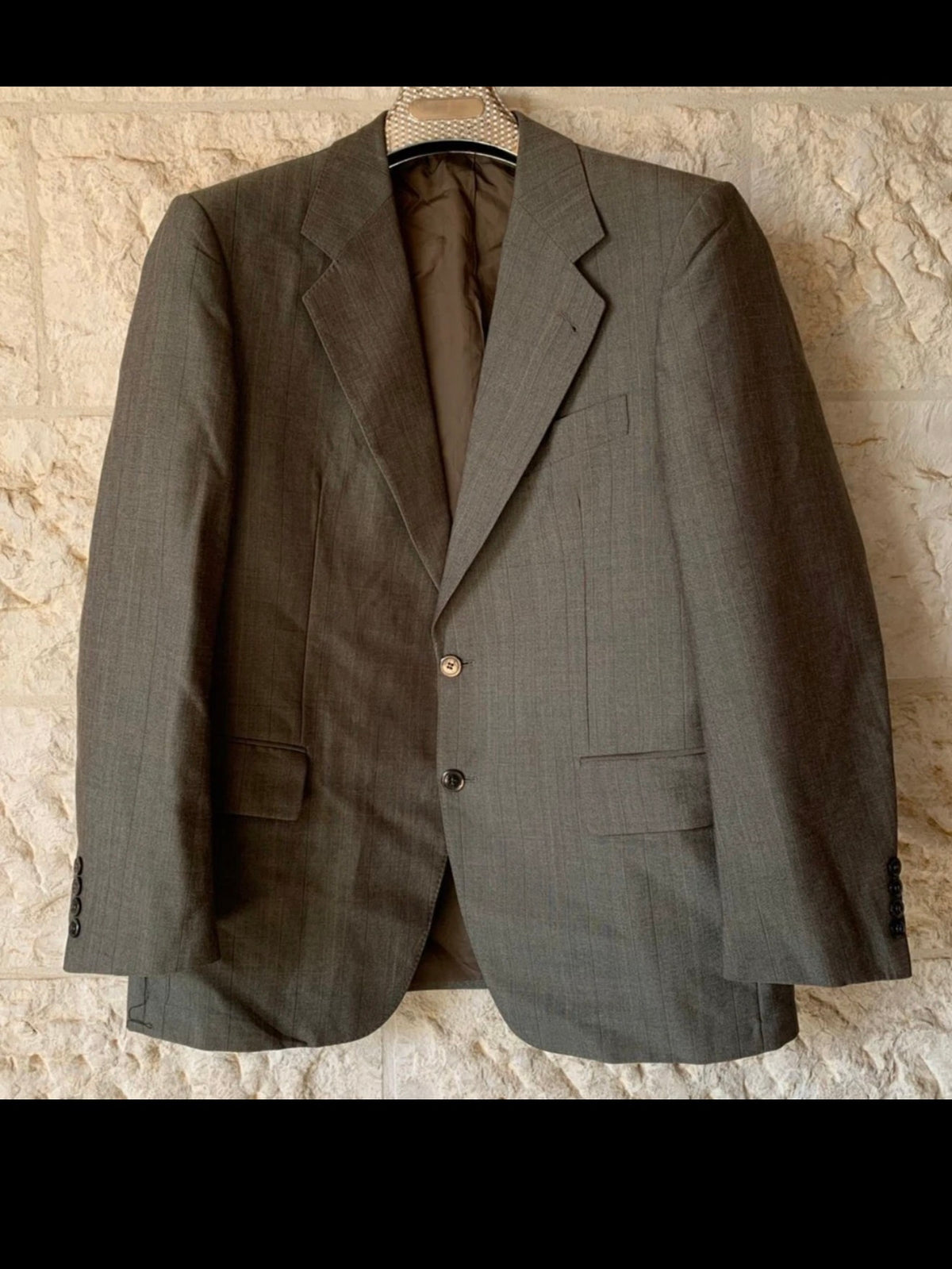 1970s Vintage wool mohair blend brown striped 2 button suit 42R