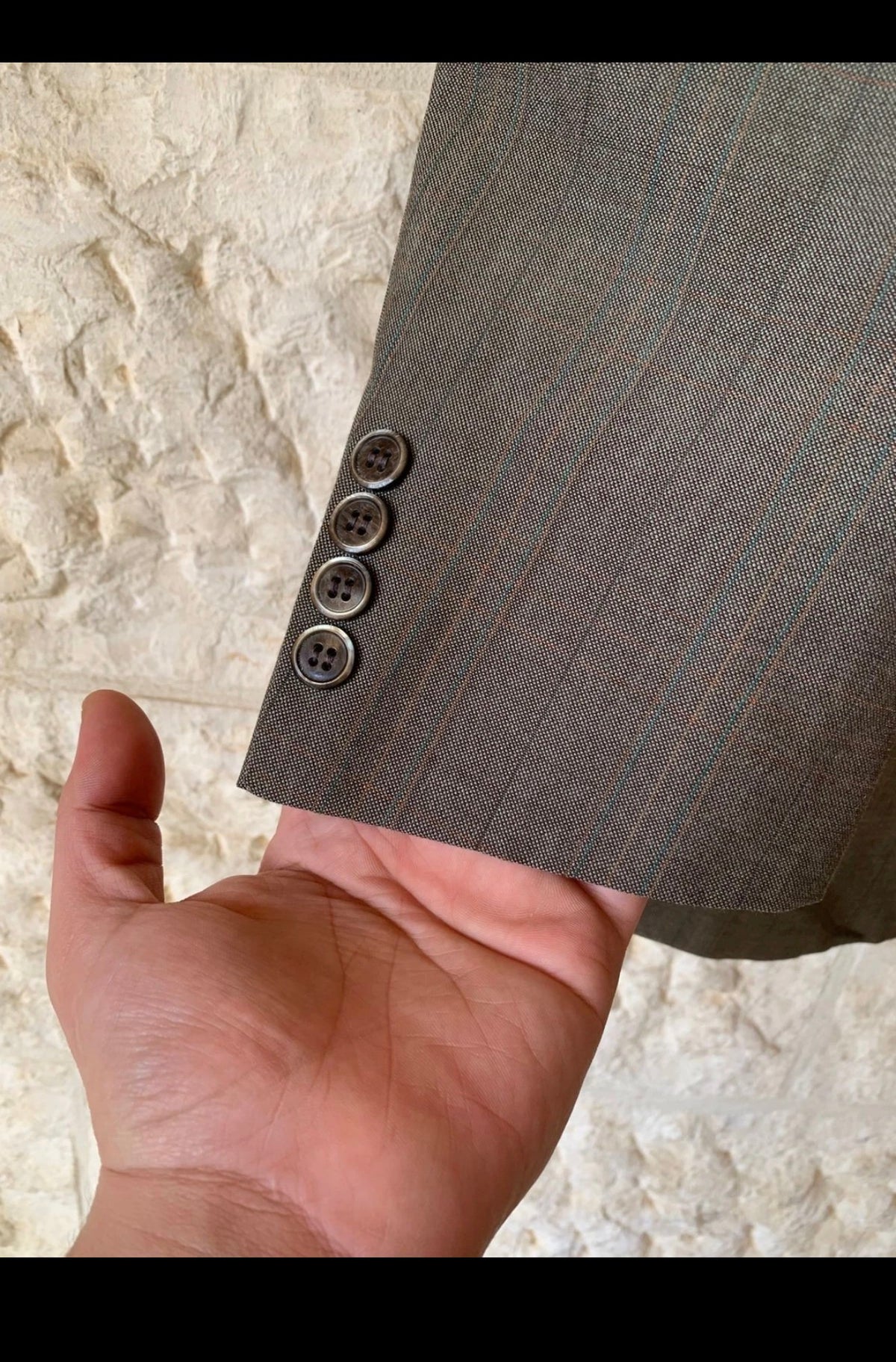 1970s Vintage wool mohair blend brown striped 2 button suit 42R