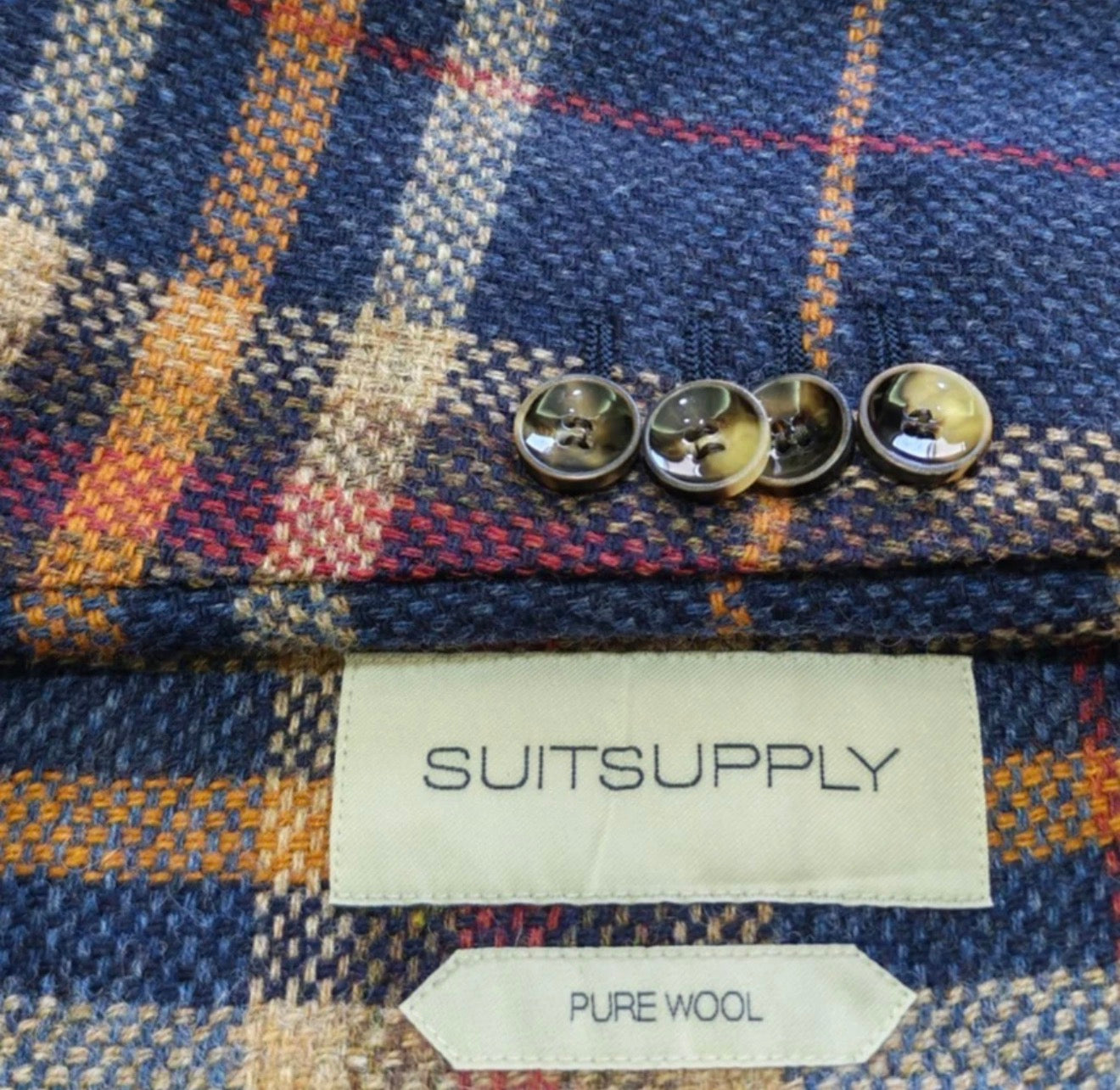 Suitsupply Hudson pure wool handwoven tweed Windowpane jacket blazer 38R 38S