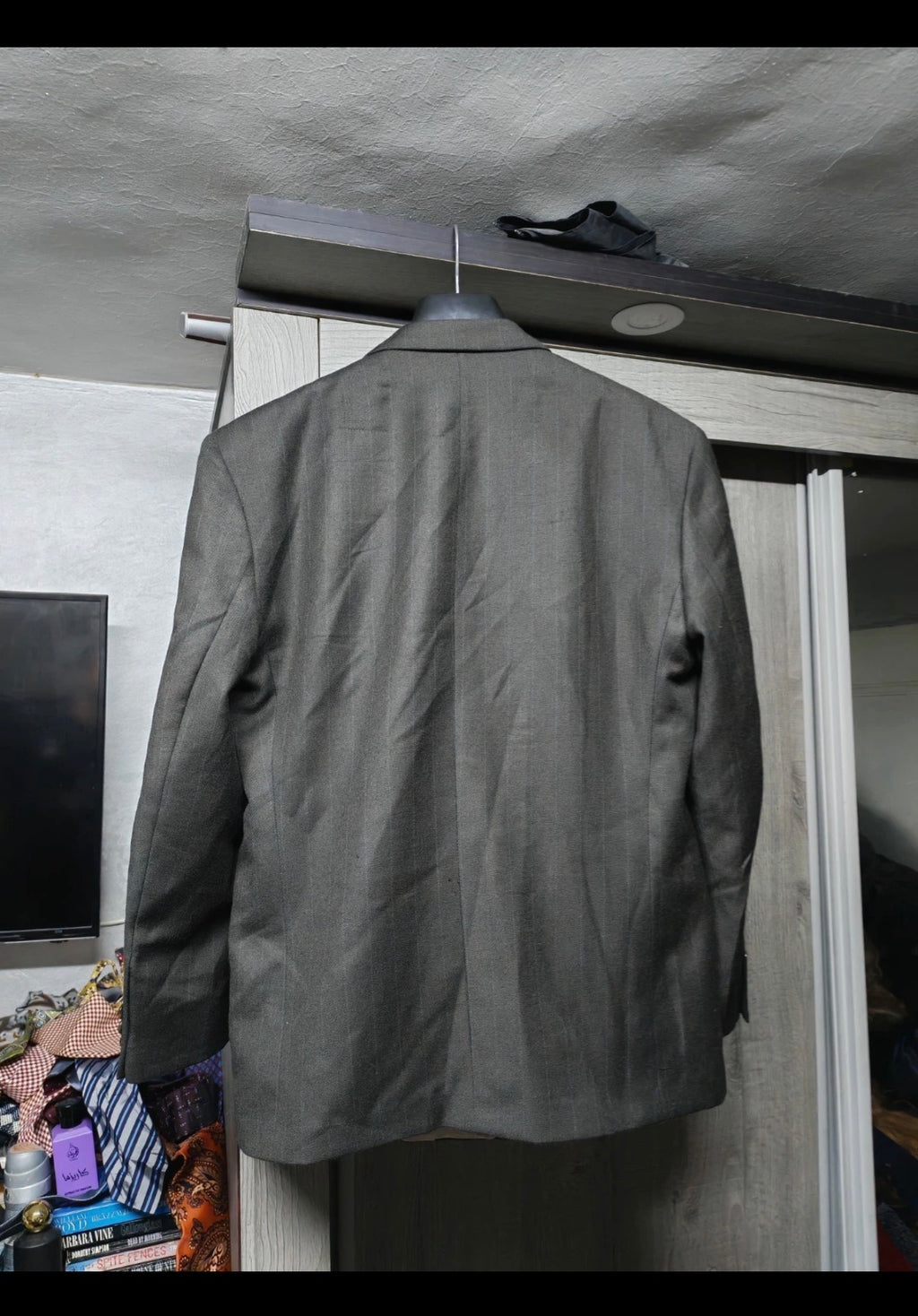 Vintage pure wool double breasted classic gangster striped green suit 40R