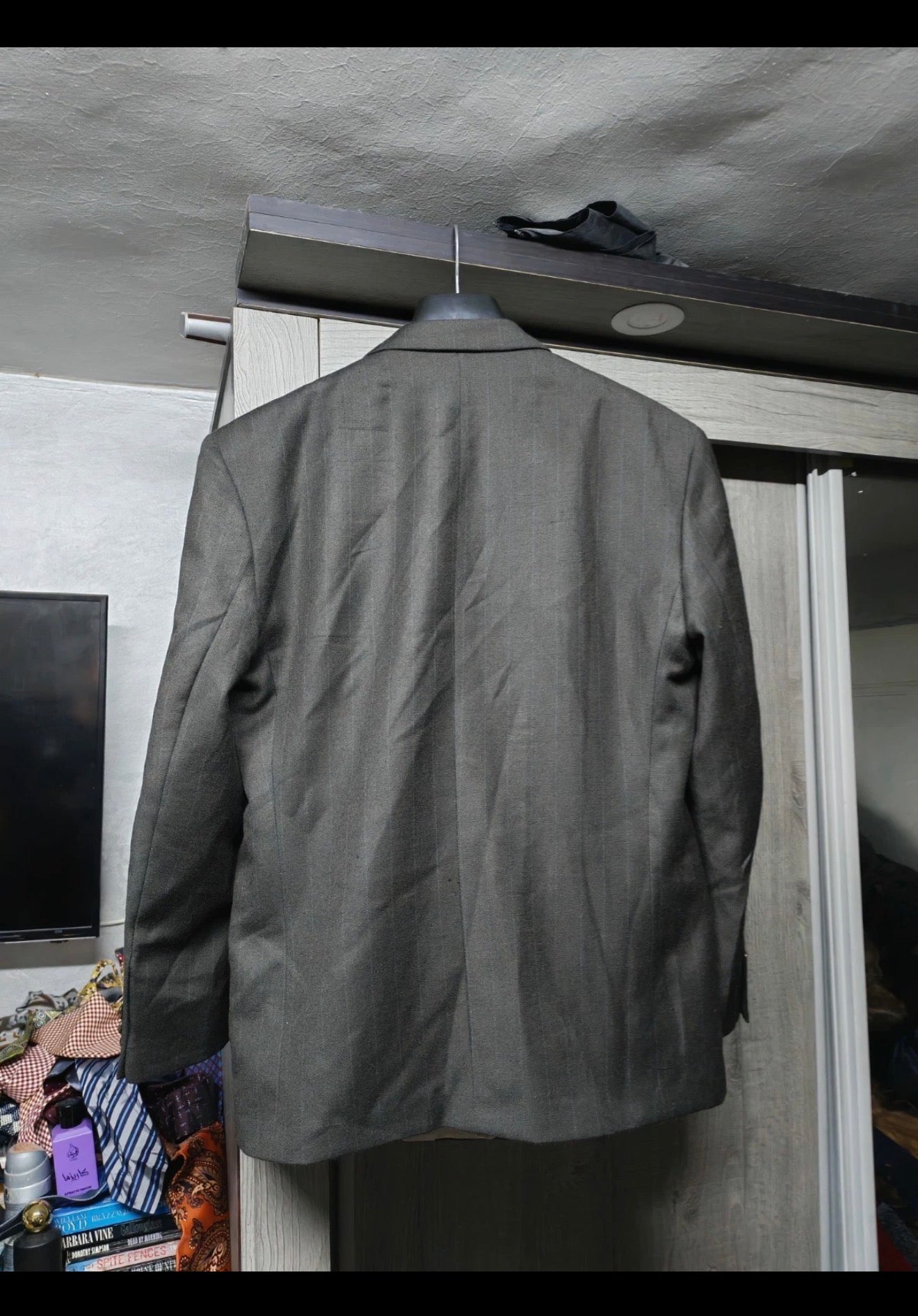 Vintage pure wool double breasted classic gangster striped green suit 40R