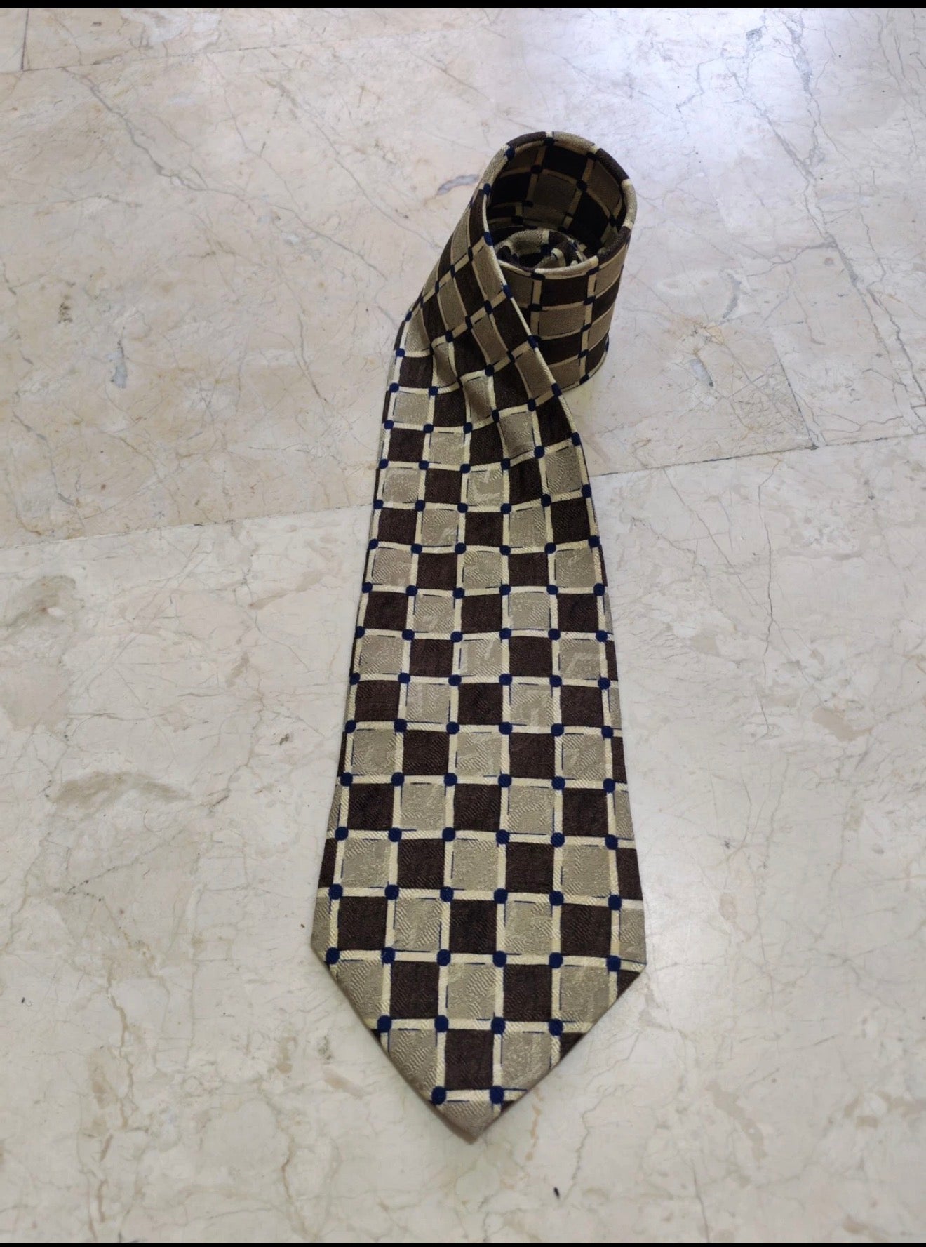 Vintage Hugo Boss classic 100% all silk Retro luxury brown windowpane neck tie