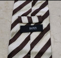 Vintage Hugo Boss classic 100% all silk Retro luxury brown beige Awning neck tie