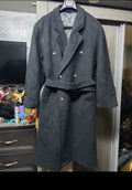 Vintage woollen wool charcoal double breasted belted classic over coat 48R XL