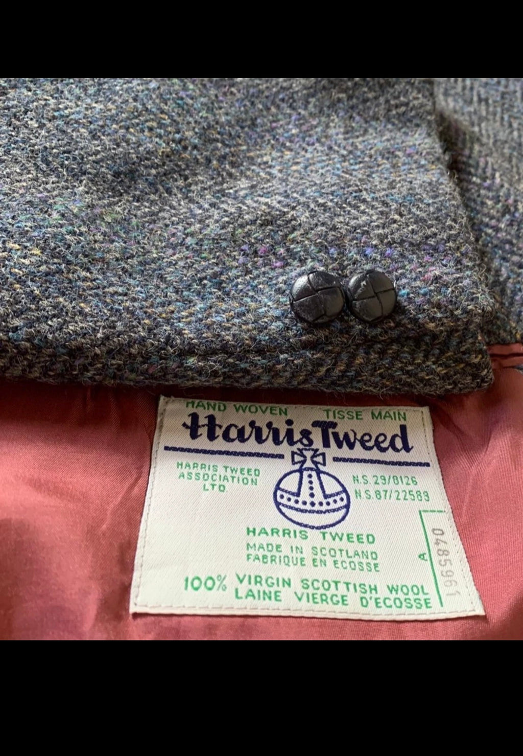 Vintage Harris Tweed handwoven pure wool charcoal hunting jacket blazer 42R