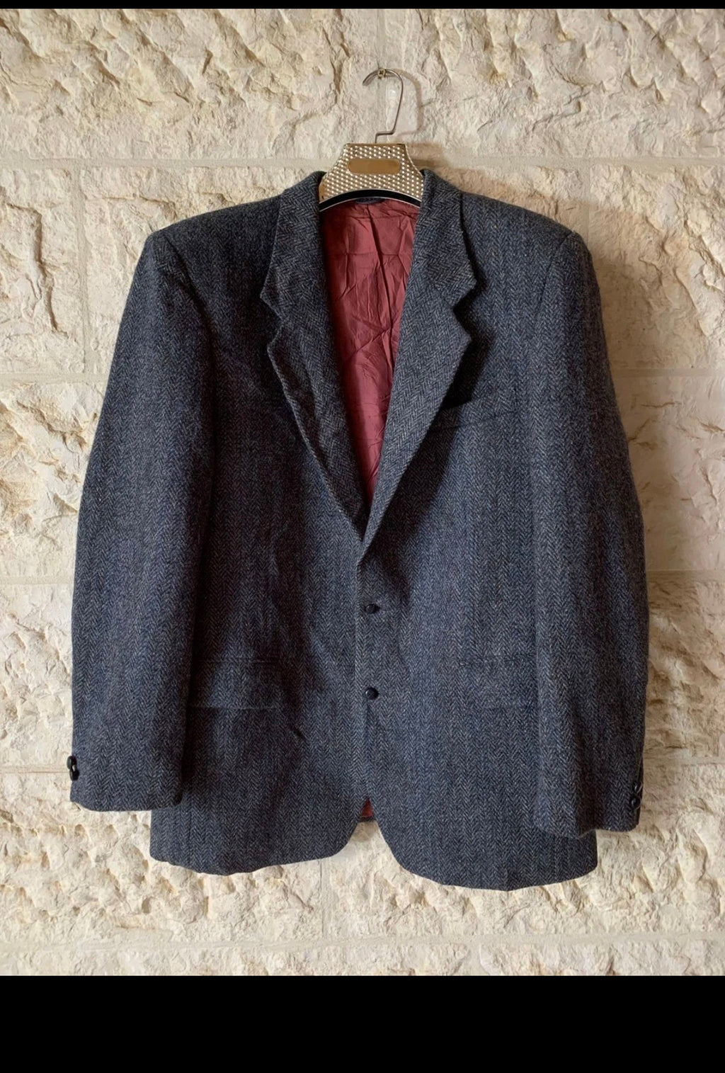 Vintage Harris Tweed handwoven pure wool charcoal hunting jacket blazer 42R