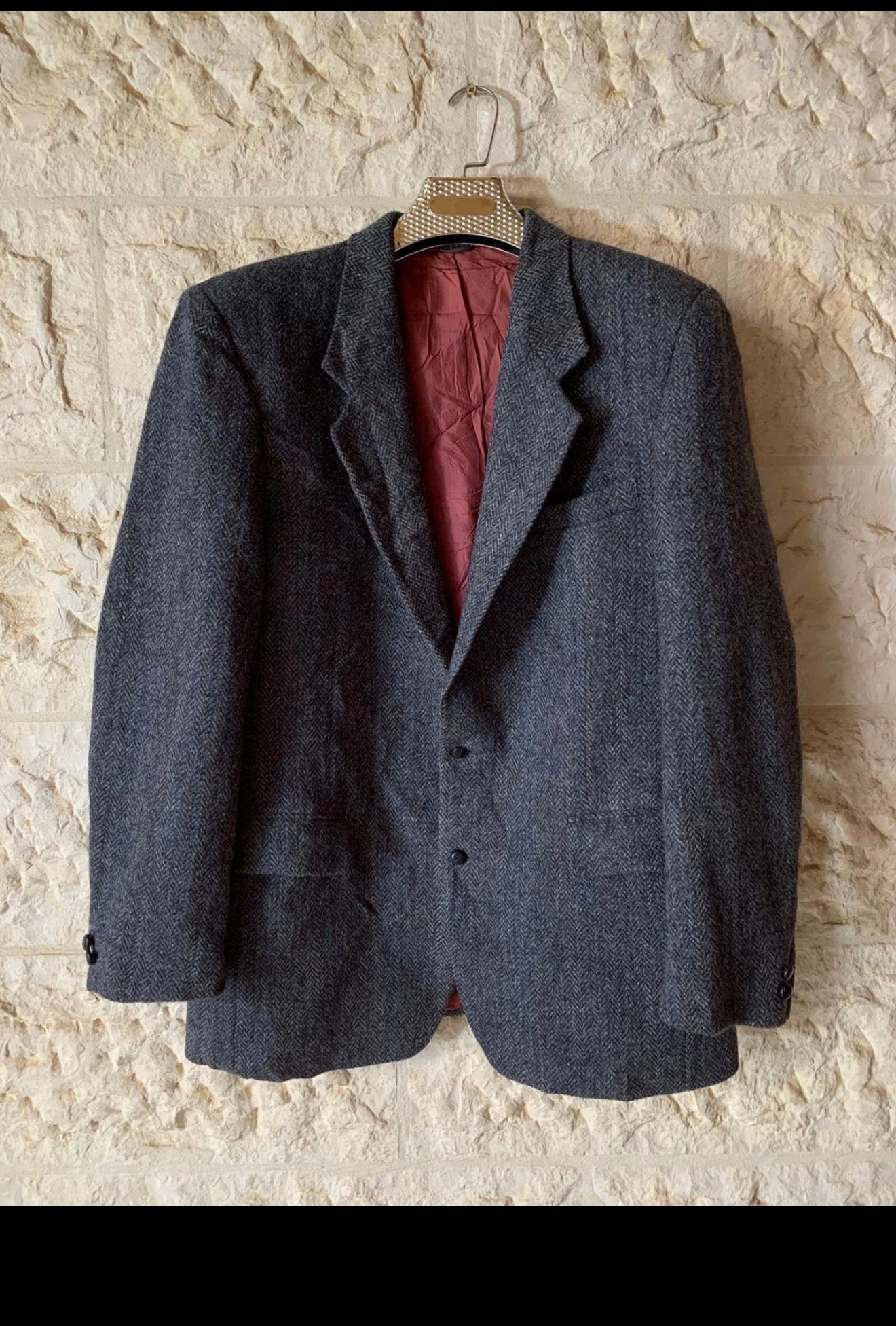 Vintage Harris Tweed handwoven pure wool charcoal hunting jacket blazer 42R