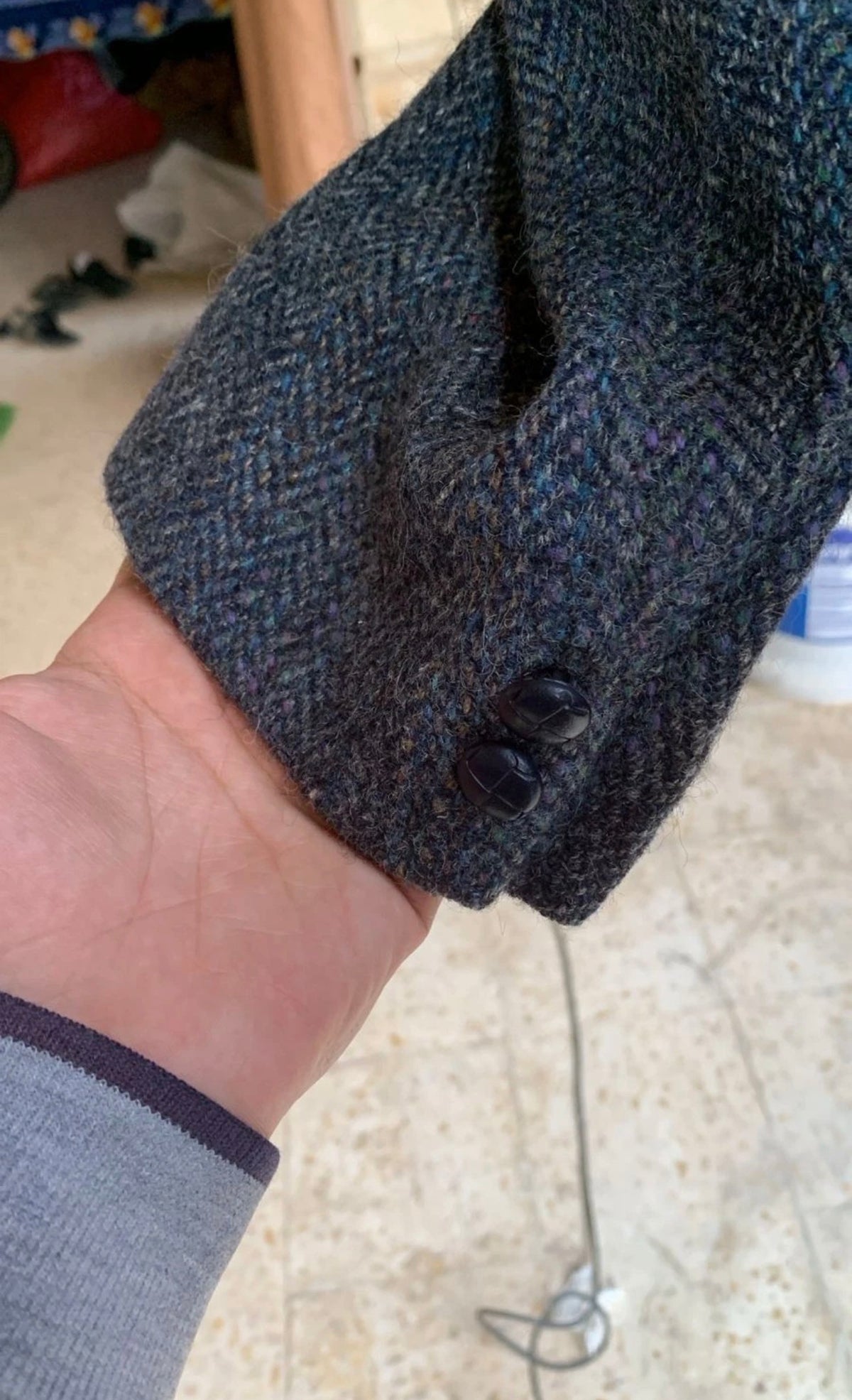 Vintage Harris Tweed handwoven pure wool charcoal hunting jacket blazer 42R