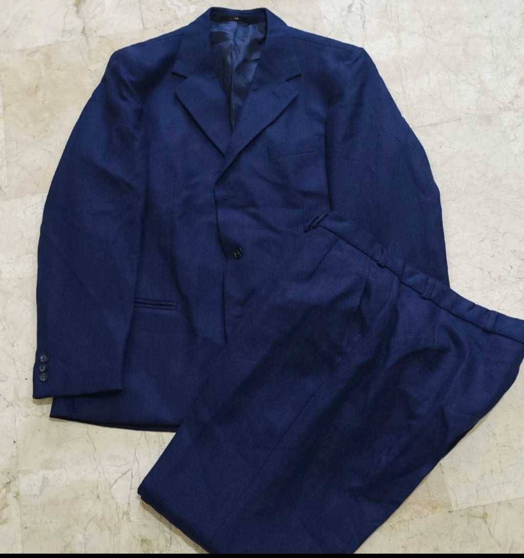 1970s Vintage all worsted wool classic navy striped 3 button suit 40S 40R