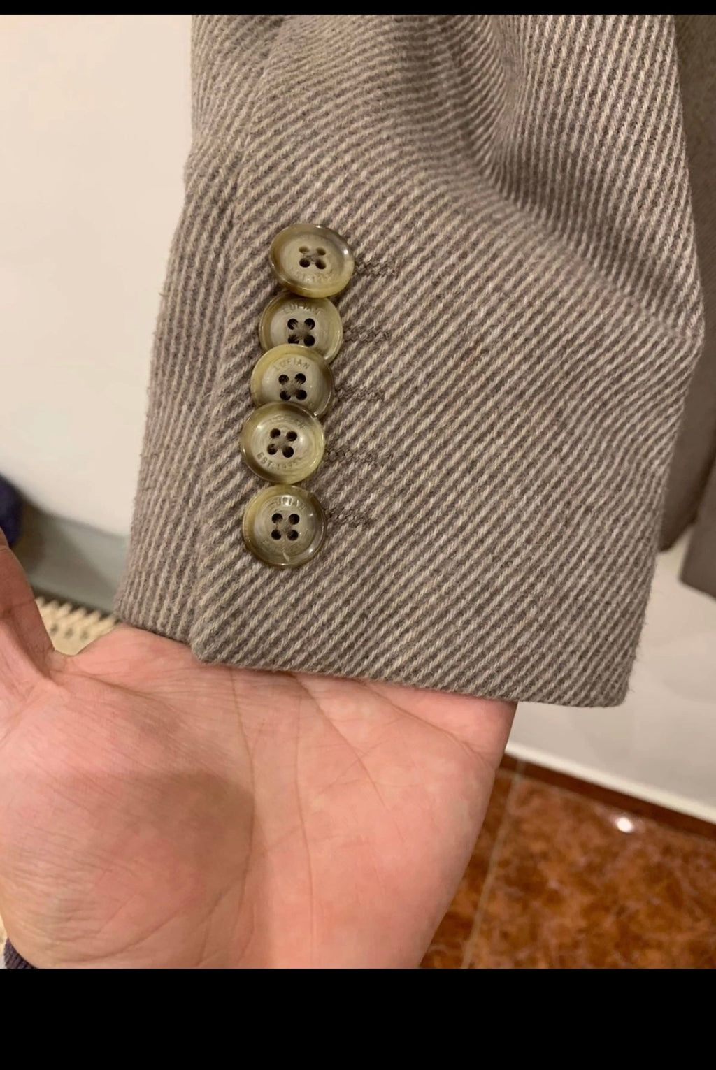 Classic style wool blend peak lapel beige belted over coat 42R