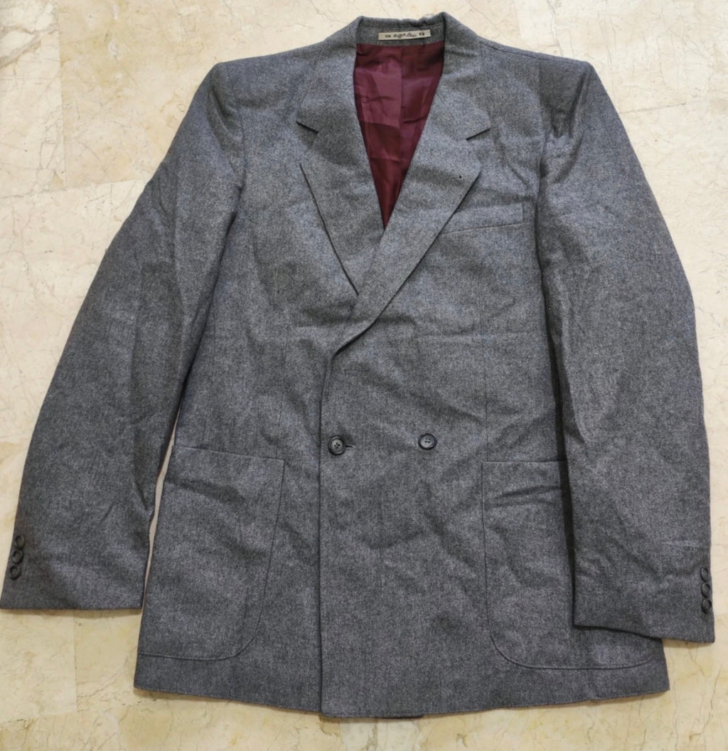 1980s Vintage woollen wool double breasted gray classic jacket blazer 38R 38L
