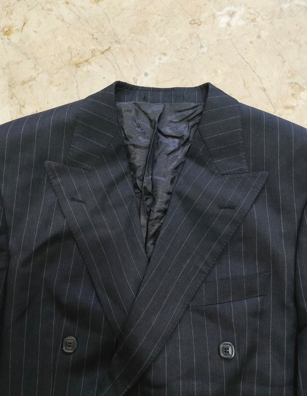 Vintage pure wool double breasted charcoal chalk stripes jacket blazer 42L