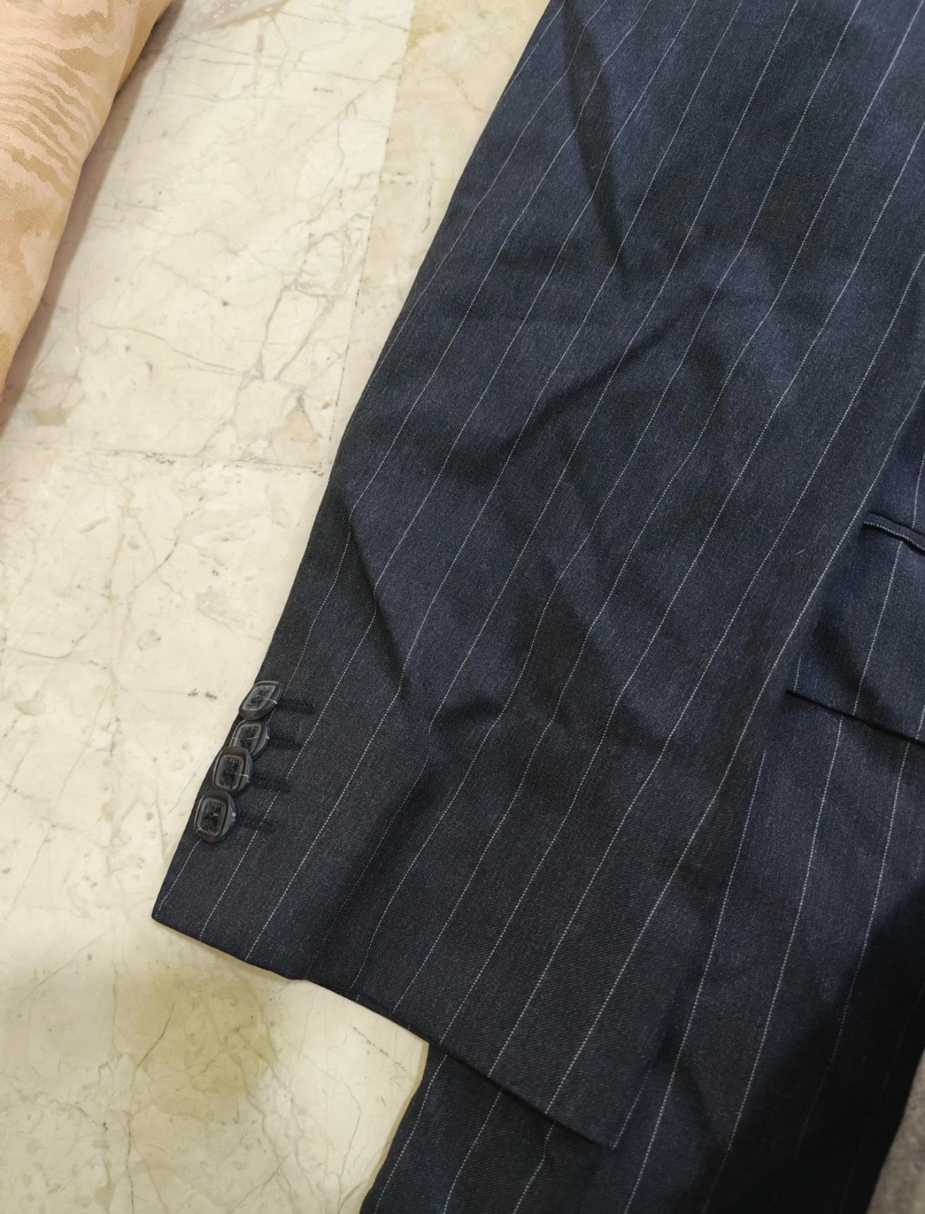 Vintage pure wool double breasted charcoal chalk stripes jacket blazer 42L