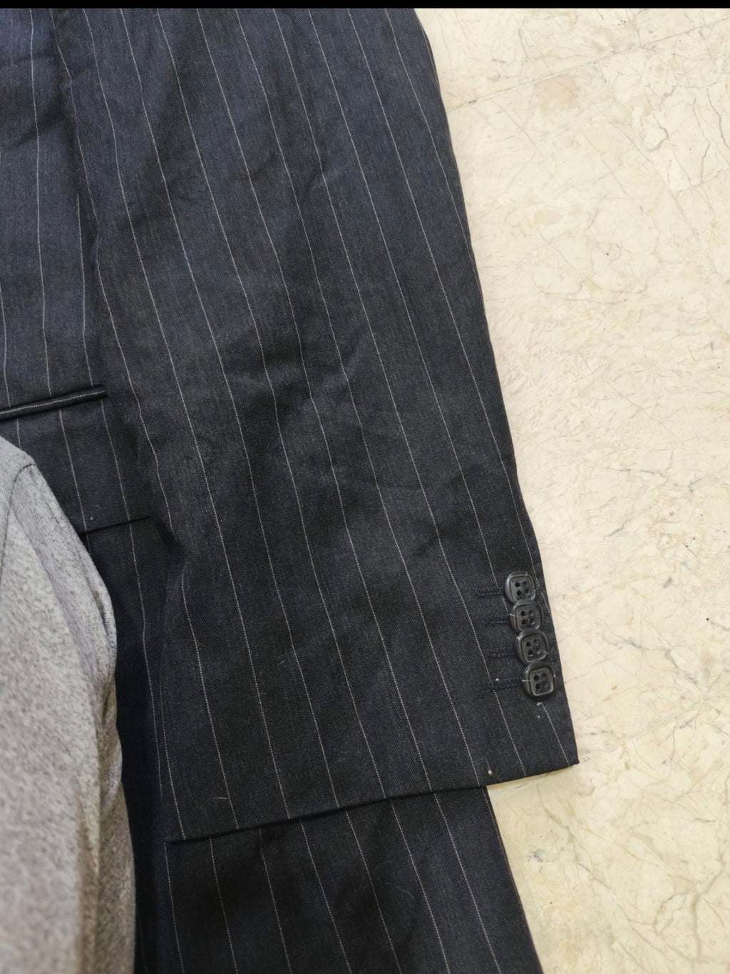 Vintage pure wool double breasted charcoal chalk stripes jacket blazer 42L