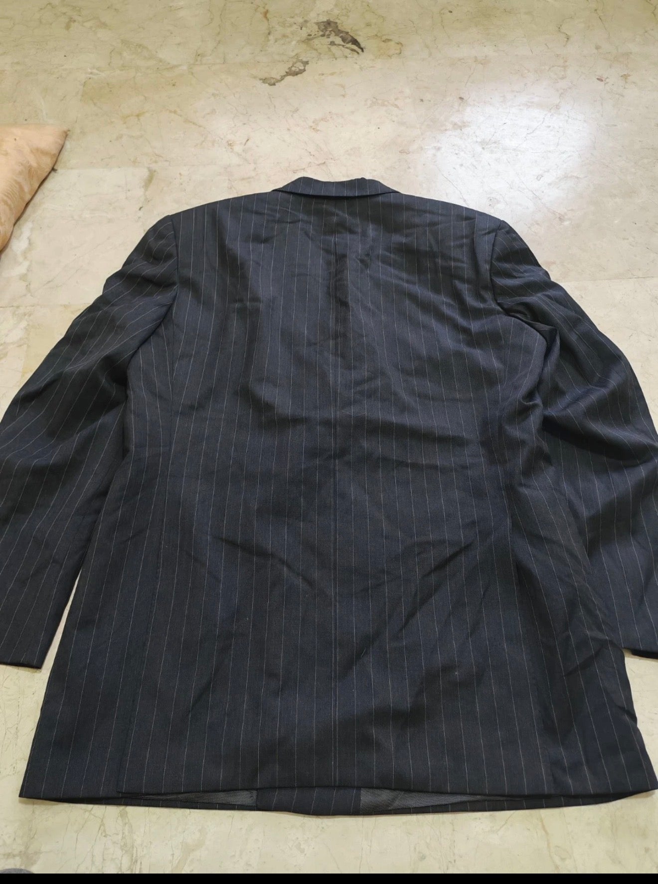 Vintage pure wool double breasted charcoal chalk stripes jacket blazer 42L