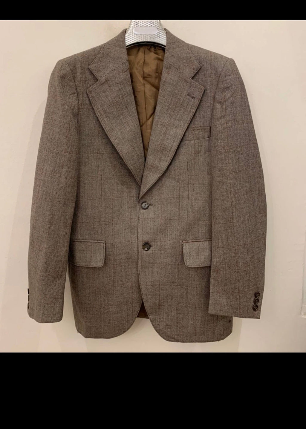 1970s Vintage pure wool tweed Windowpane brown classic 2 button suit 38R 38L