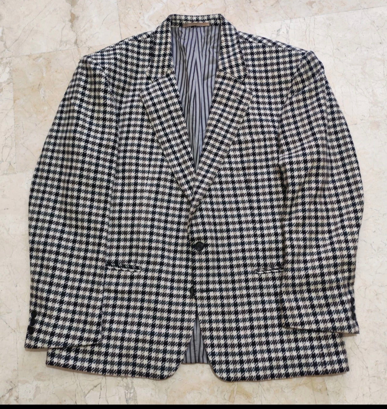Vintage houndstooth plaid pure wool tweed classic hunting jacket blazer 42R