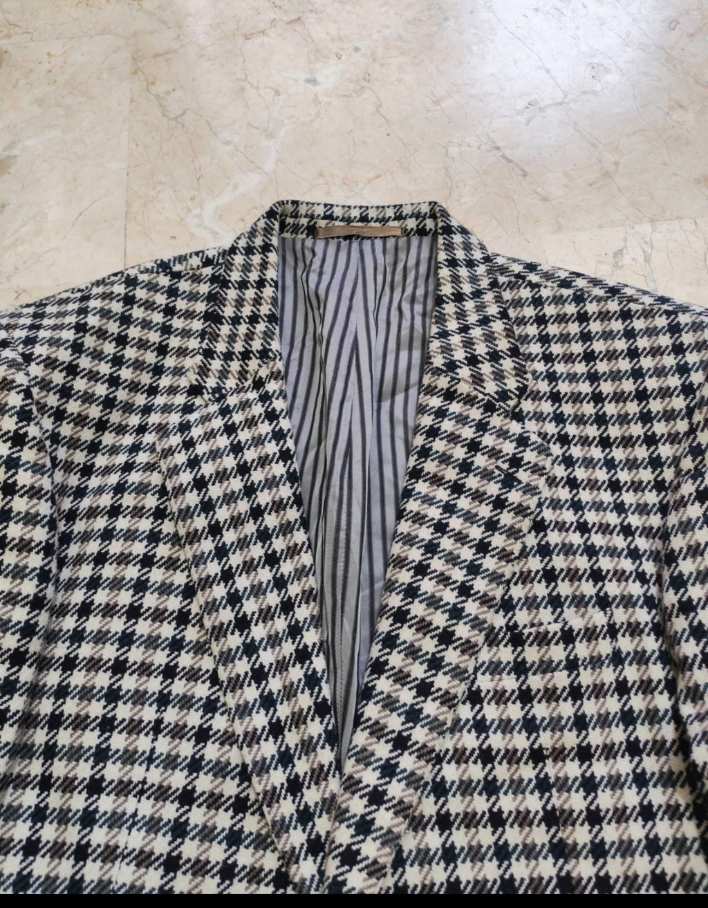 Vintage houndstooth plaid pure wool tweed classic hunting jacket blazer 42R