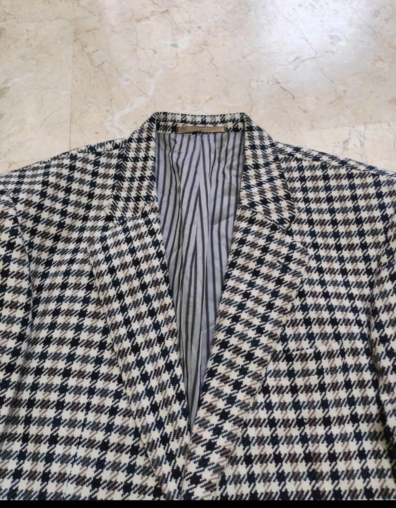 Vintage houndstooth plaid pure wool tweed classic hunting jacket blazer 42R