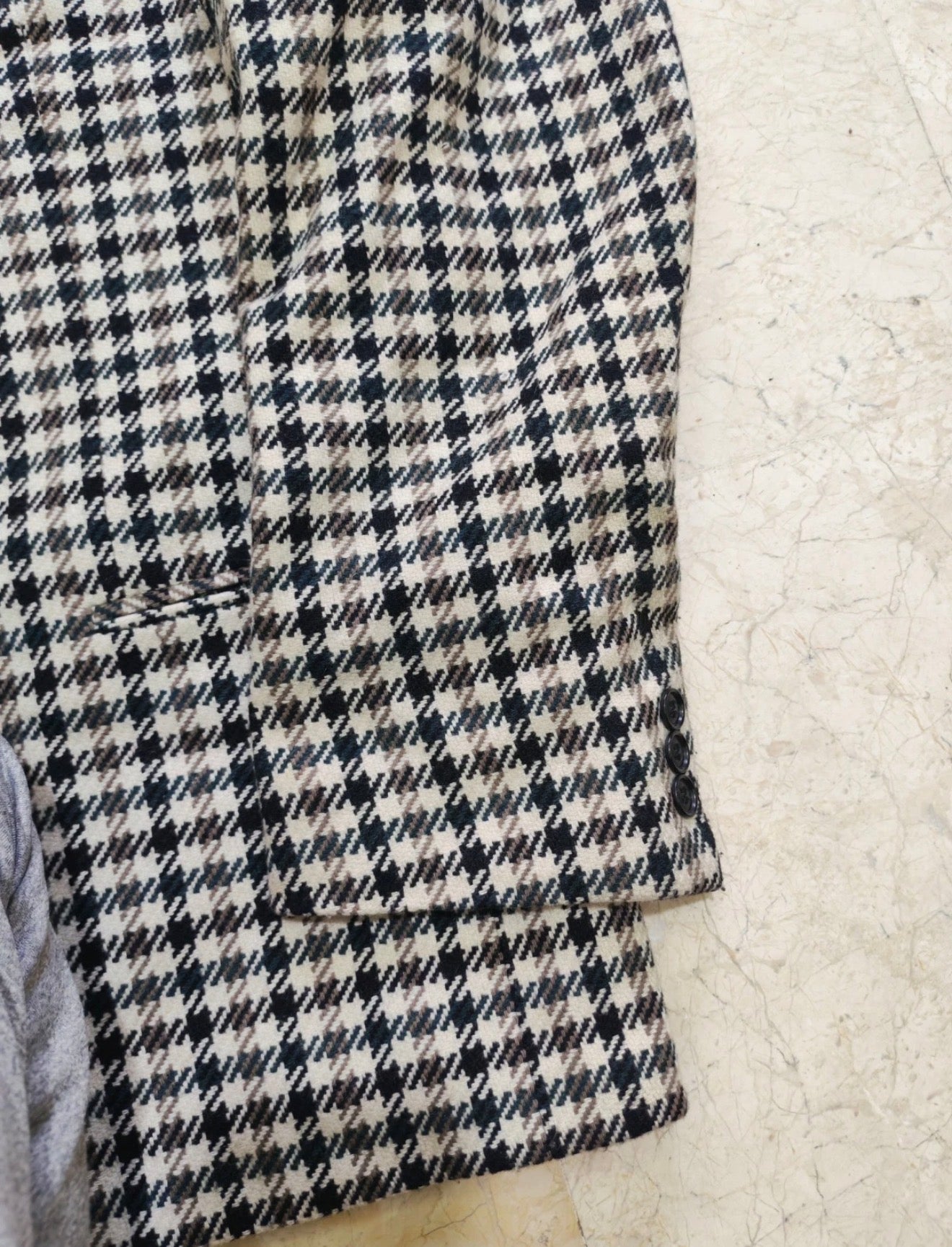 Vintage houndstooth plaid pure wool tweed classic hunting jacket blazer 42R
