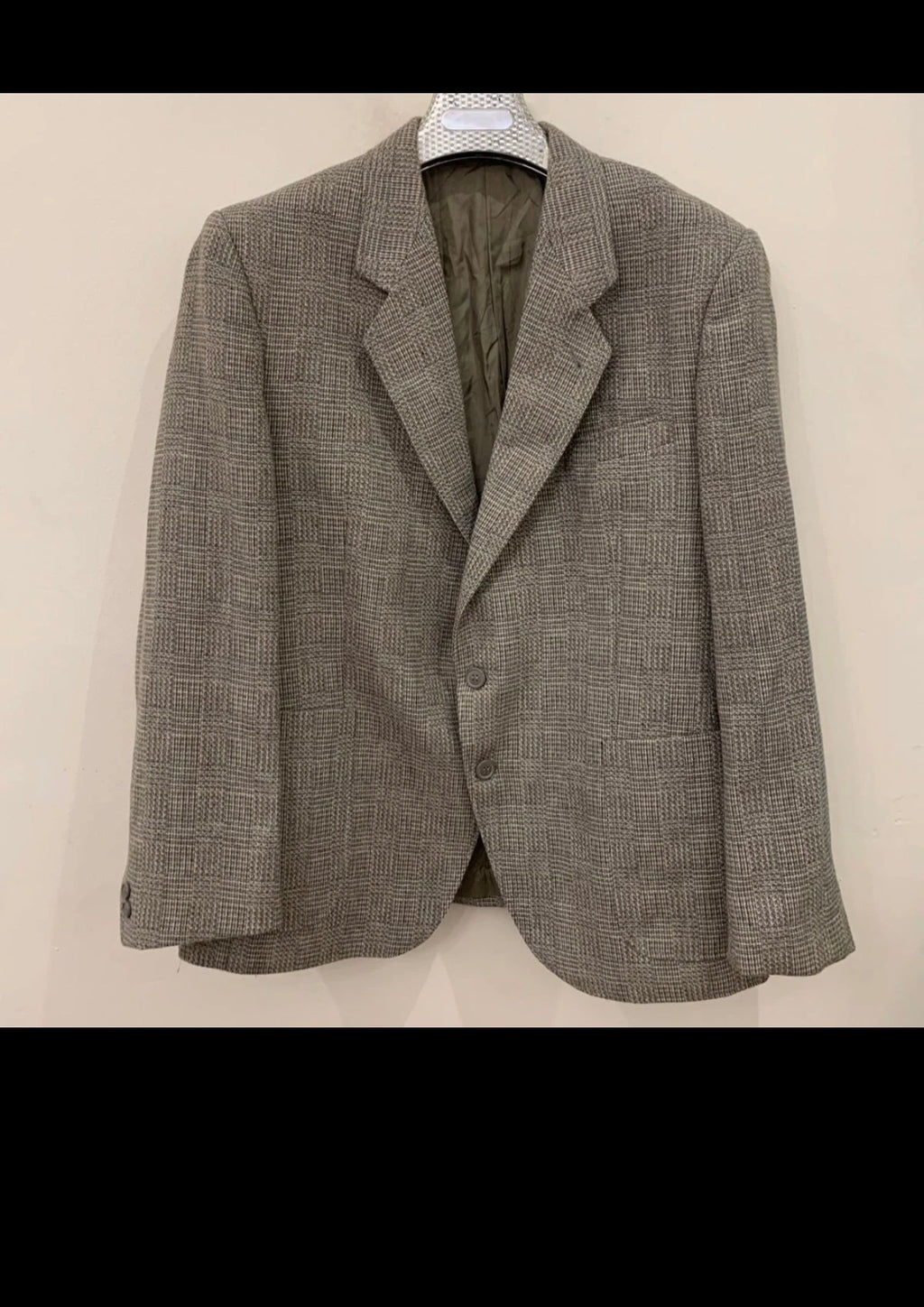 Vintage pure wool tweed glen check grayish hunting jacket blazer 44R 44L
