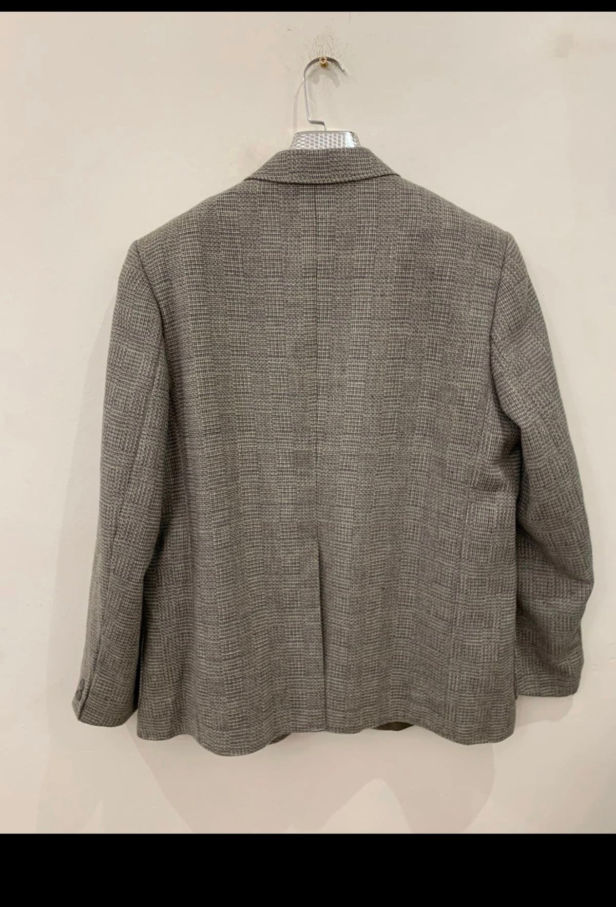 Vintage pure wool tweed glen check grayish hunting jacket blazer 44R 44L