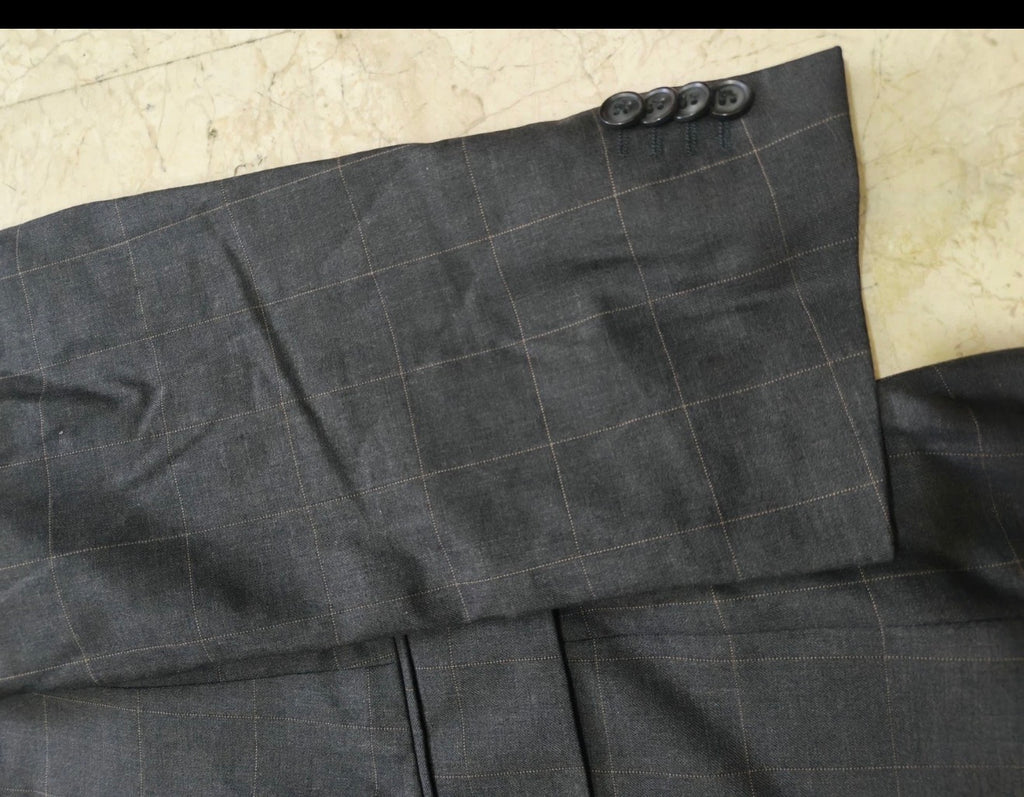 Vintage all worsted wool double breasted charcoal classic windowpane suit 42R